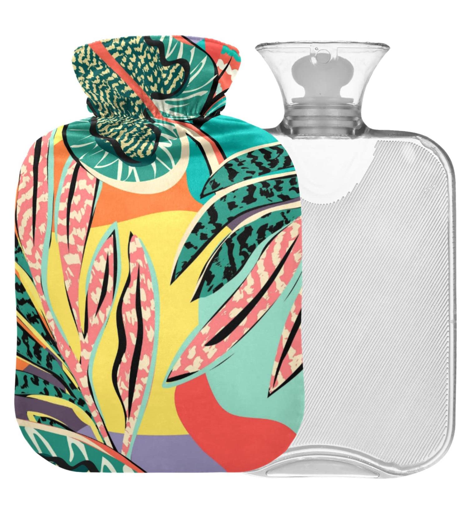 NAANLE Cartoon Tropical Leaves Hot Water Bottle - 2L for Pain Relief & Warmth | Ideal for Back Hand & Foot Therapy - Buy Online on GoSupps.com