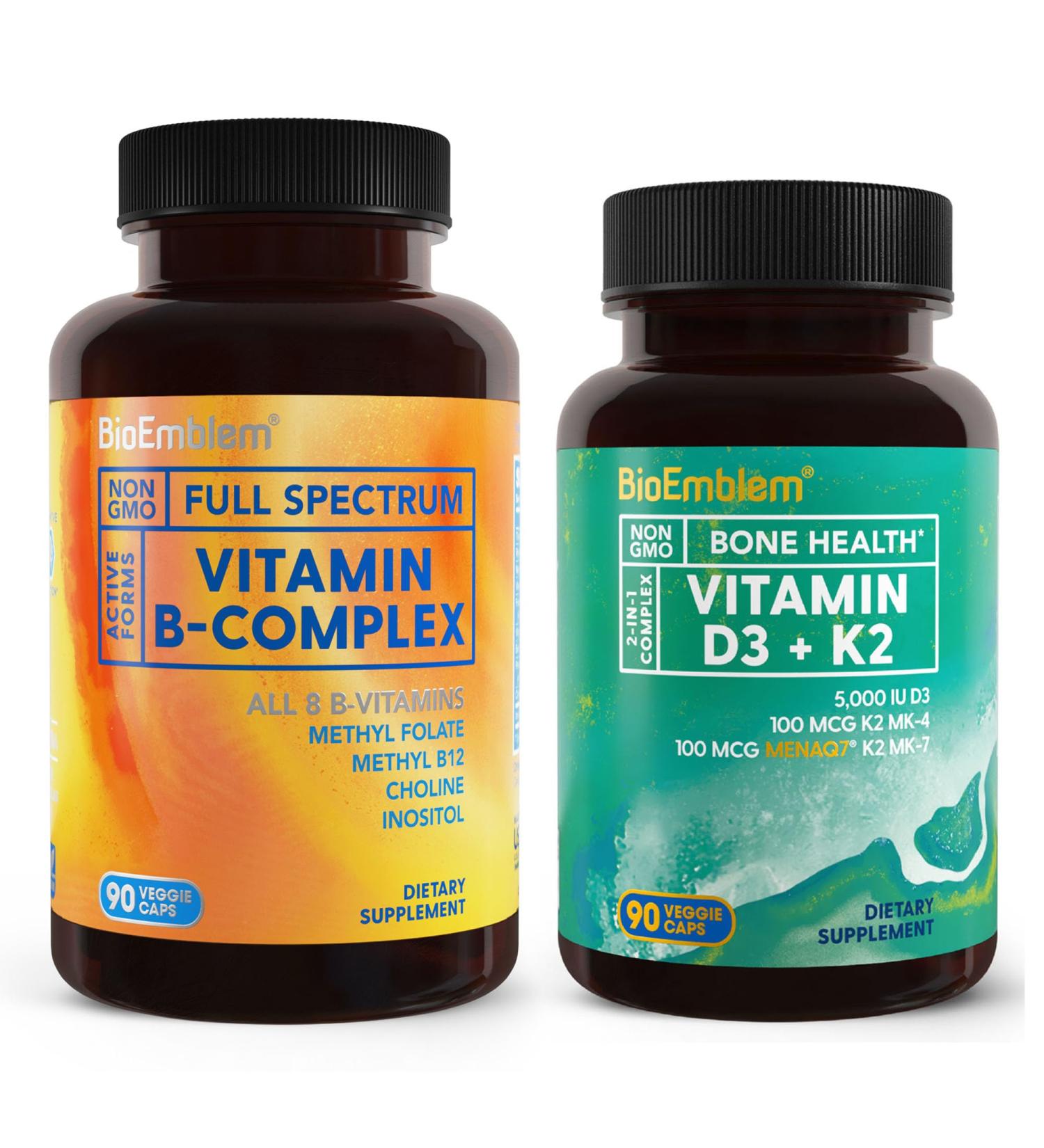 BioEmblem Vitamin D3 K2 Capsules (5000IU and 200mcg) and Vitamin B-Complex - Buy Online on GoSupps.com