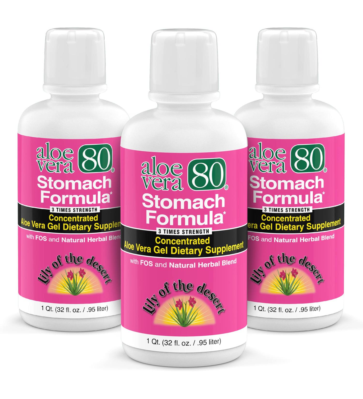 Lily Of The Desert Stomach Formula Aloe Vera 80 Gel - Concentrated Aloe Vera Juice with Slippery Elm Chamomile Peppermint and Ginger for Gut Health Heartburn Acid Reflux 32 Oz (Pack of 3) - Buy Online on GoSupps.com