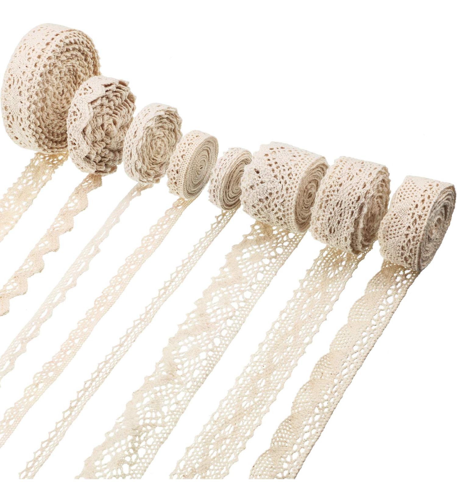 40 Yards Vintage Cotton Lace Trim Ribbon | Scalloped Edge for Bridal Wedding Decoration | DIY Sewing Craft Supply - 5 Yards x 8 Styles - Beige Color - Buy Online on GoSupps.com