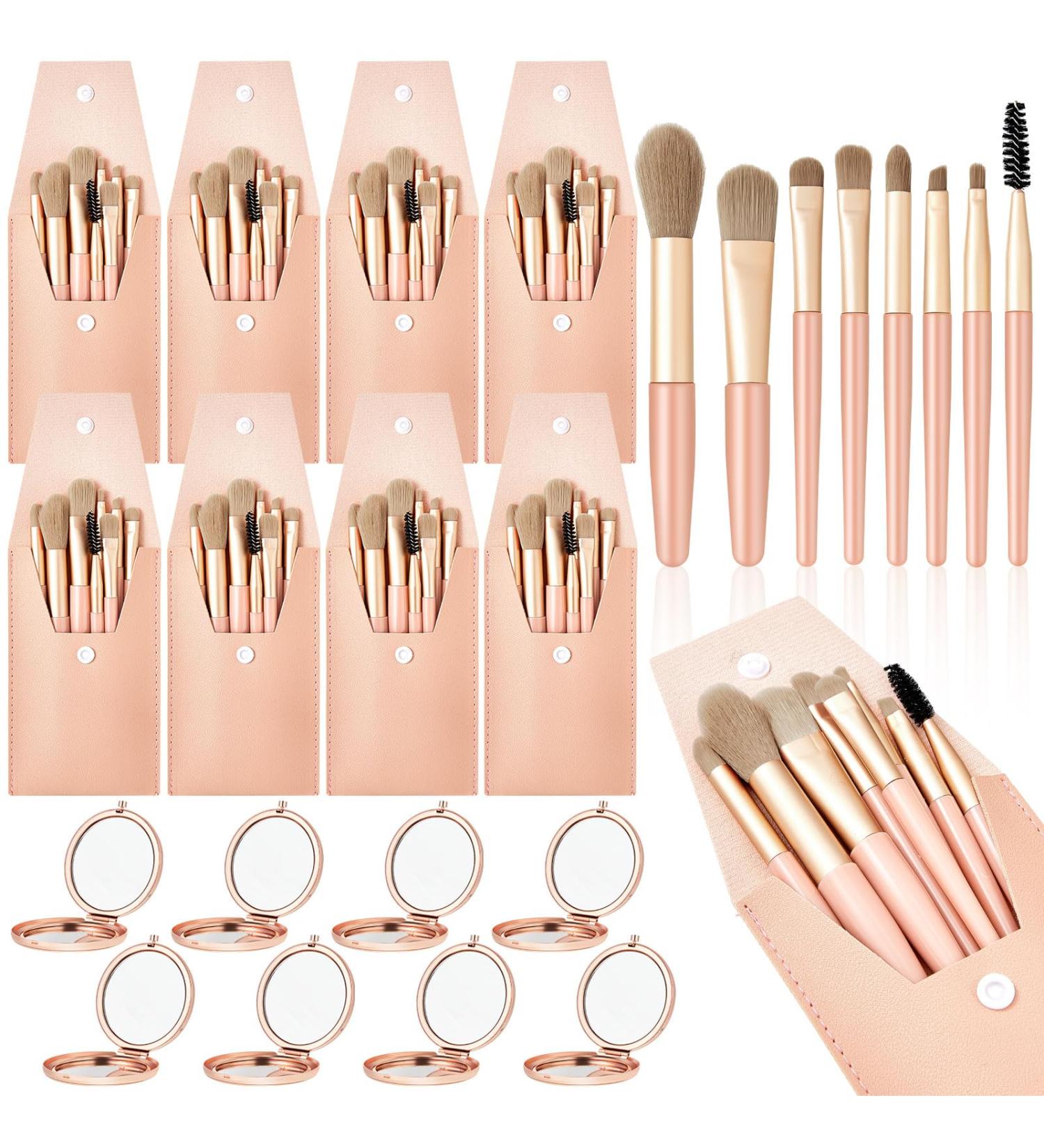 Domensi 8 Set Mini Travel Makeup Brush Set - Bulk Brushes with Bag & Mirrors | Perfect Wedding Gift & Bridesmaid Favors - Buy Online on GoSupps.com