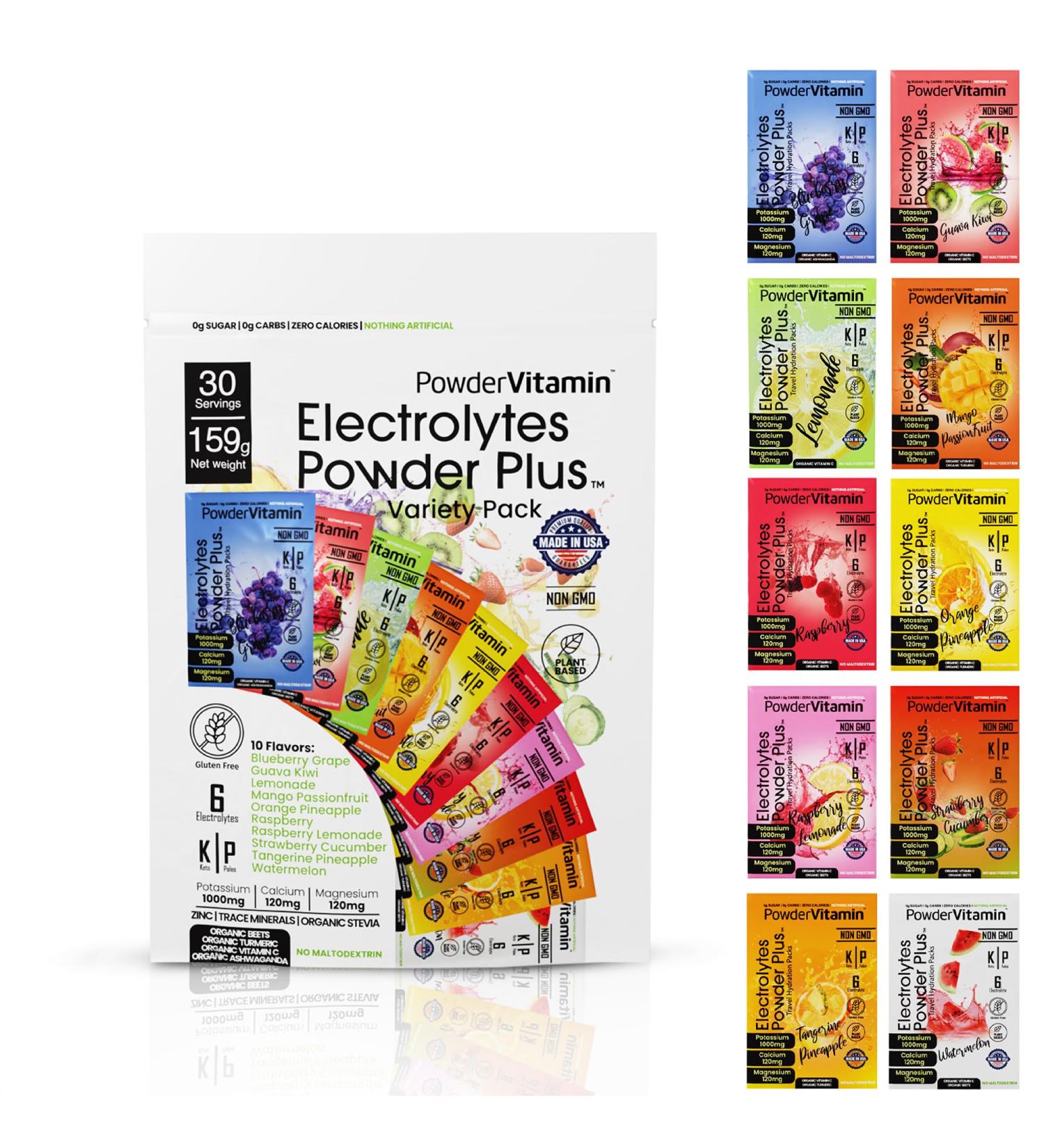 Electrolytes Powder Plus Keto - Variety Pack Zero Sugar 1000mg Potassium Non-GMO 30 Hydration Packets - Buy Online on GoSupps.com