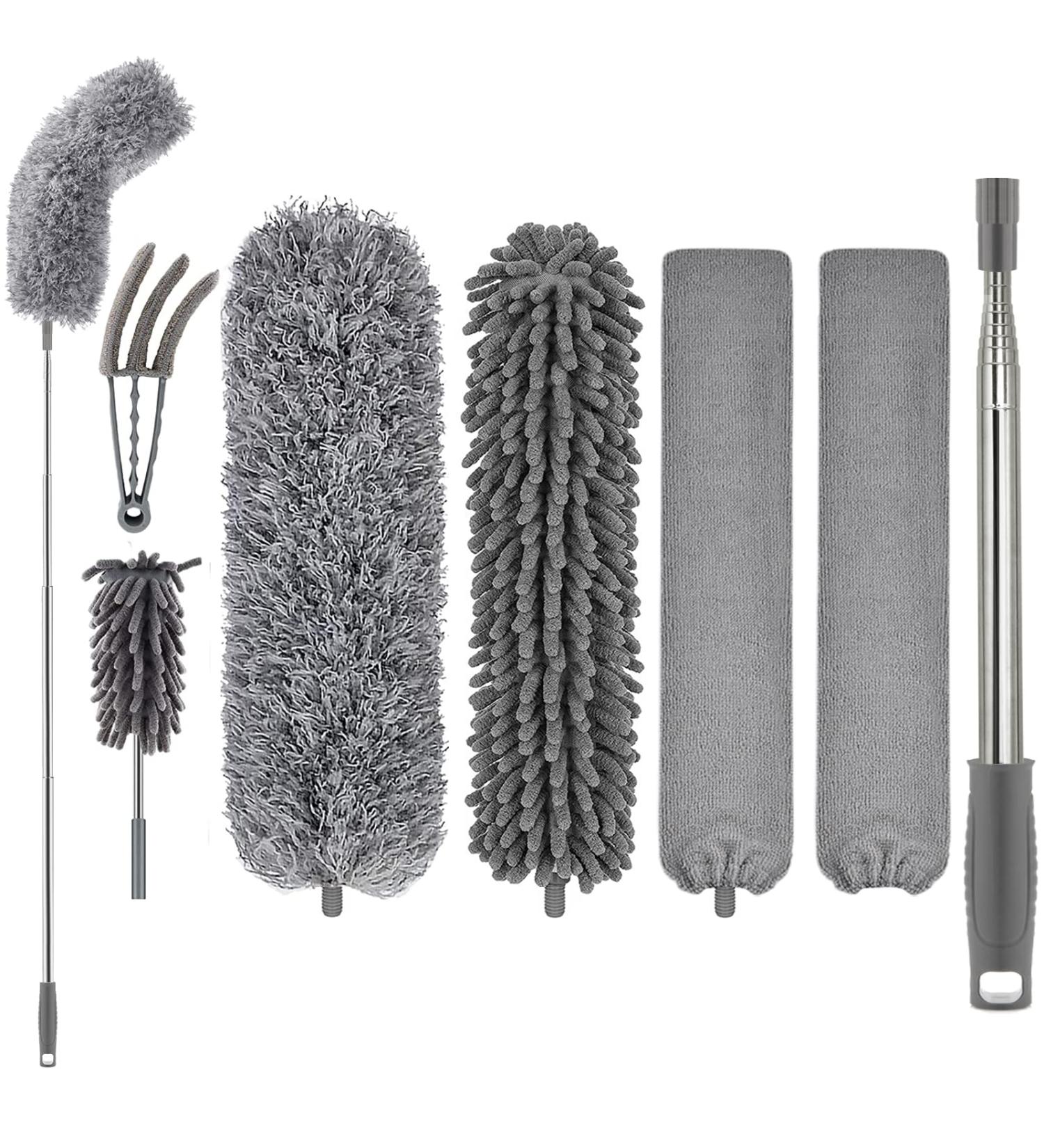 FUUNSOO Microfiber Duster with Extension Pole - 30-100 Inches | Retractable Gap Dust Brush Cleaner for High Ceiling Fans, Cobwebs, Blinds, and Furniture - Gray - Buy Online on GoSupps.com