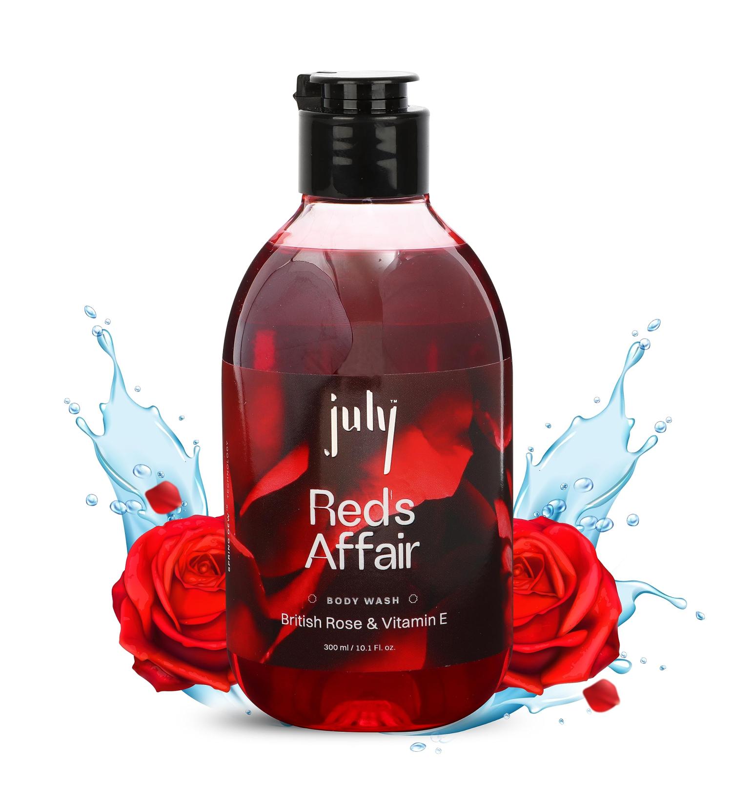 July Reds Affair Body Wash 300ml - British Rose & Vitamin E | Exfoliating Shower Gel for Men & Women | Long Lasting Moisturizer & Fragrance - Buy Online on GoSupps.com