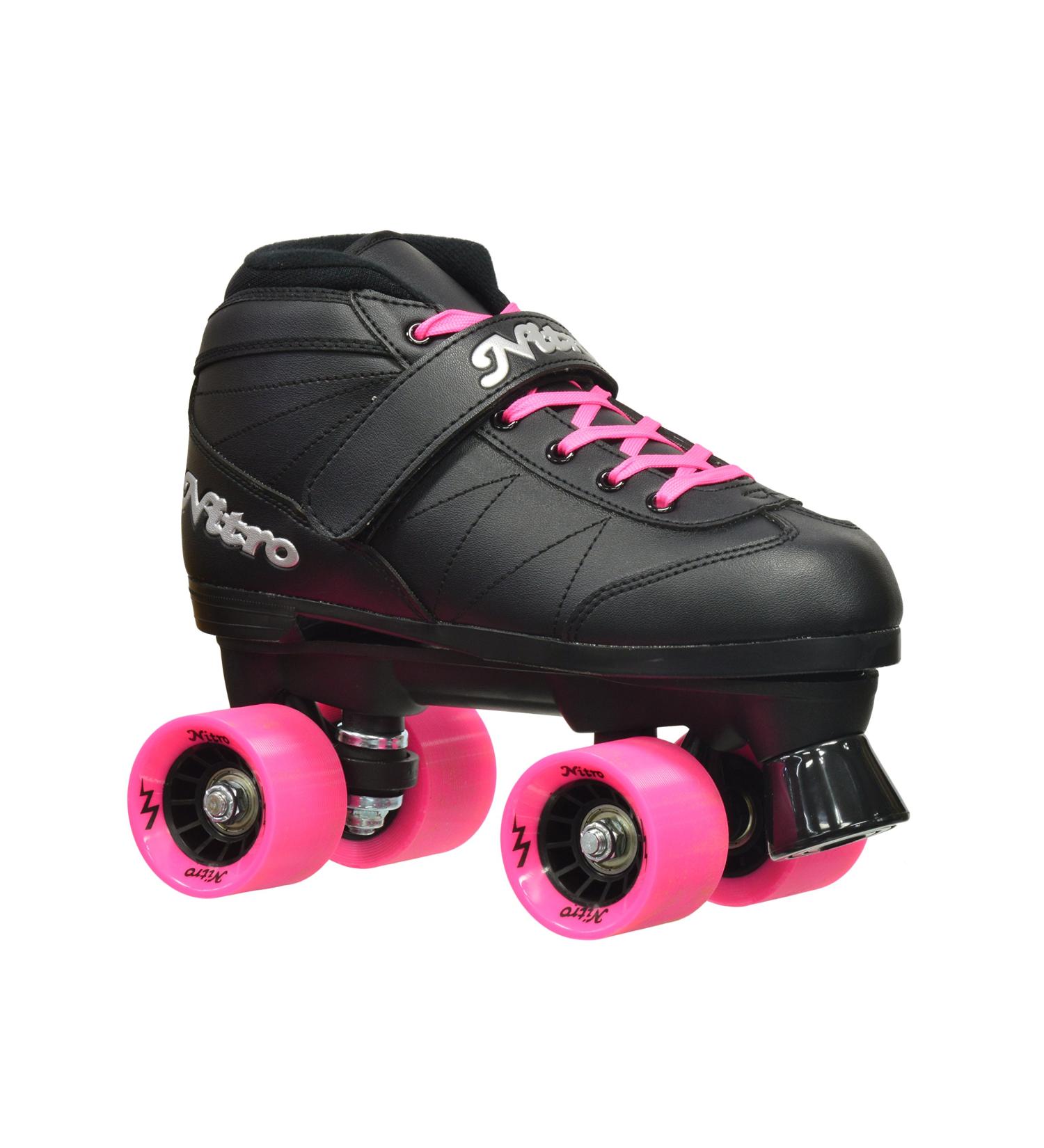 Epic Skates Super Nitro Quad Speed Roller Skates - Black/Pink, Adult Size 8 - Buy Online on GoSupps.com