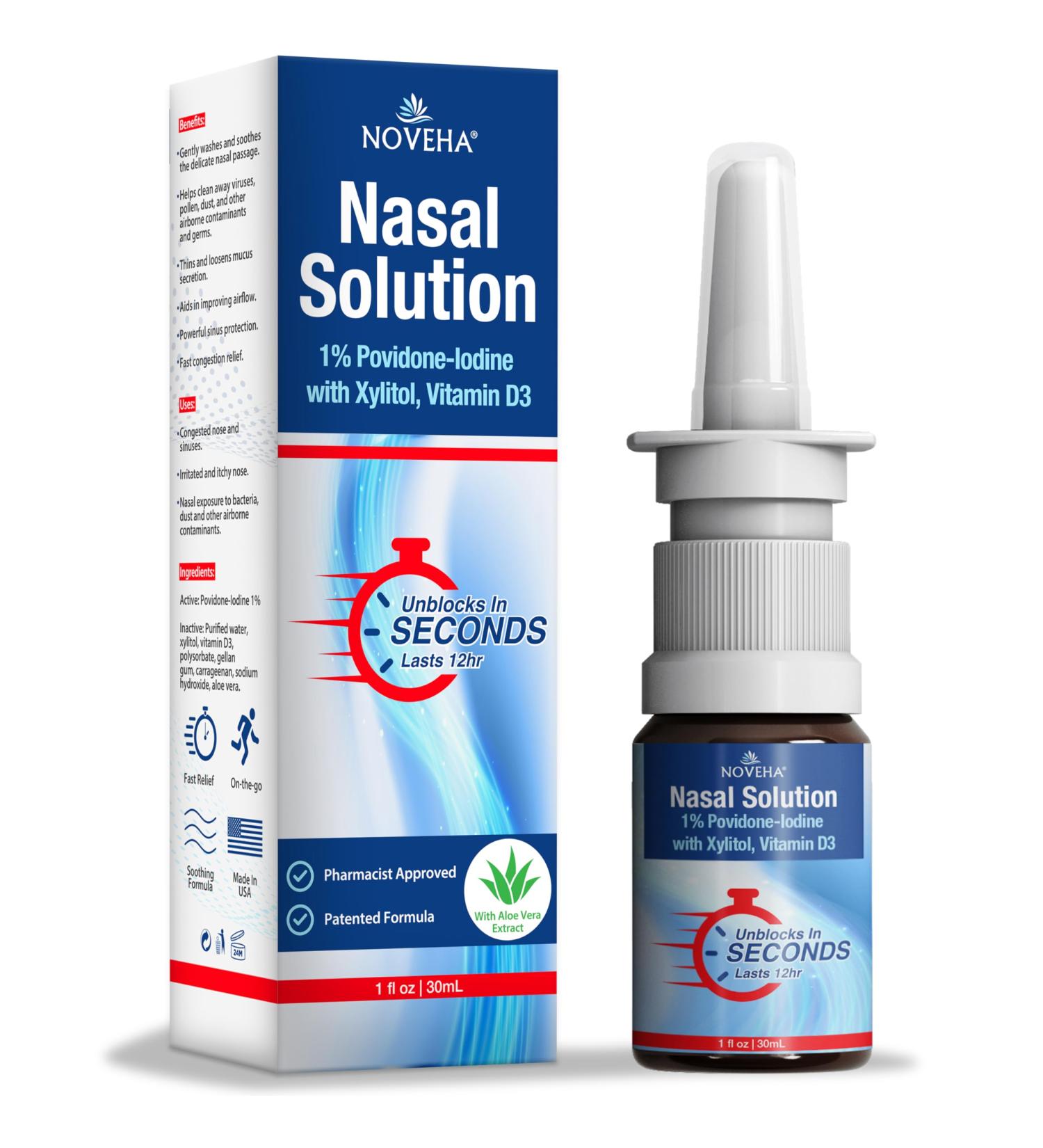 NOVEHA Nasal Spray - 1% Povidone-Iodine & Vitamin D3 - Aloe Vera Nasal Cleanser (30mL) - Buy Online for International Shipping - Buy Online on GoSupps.com