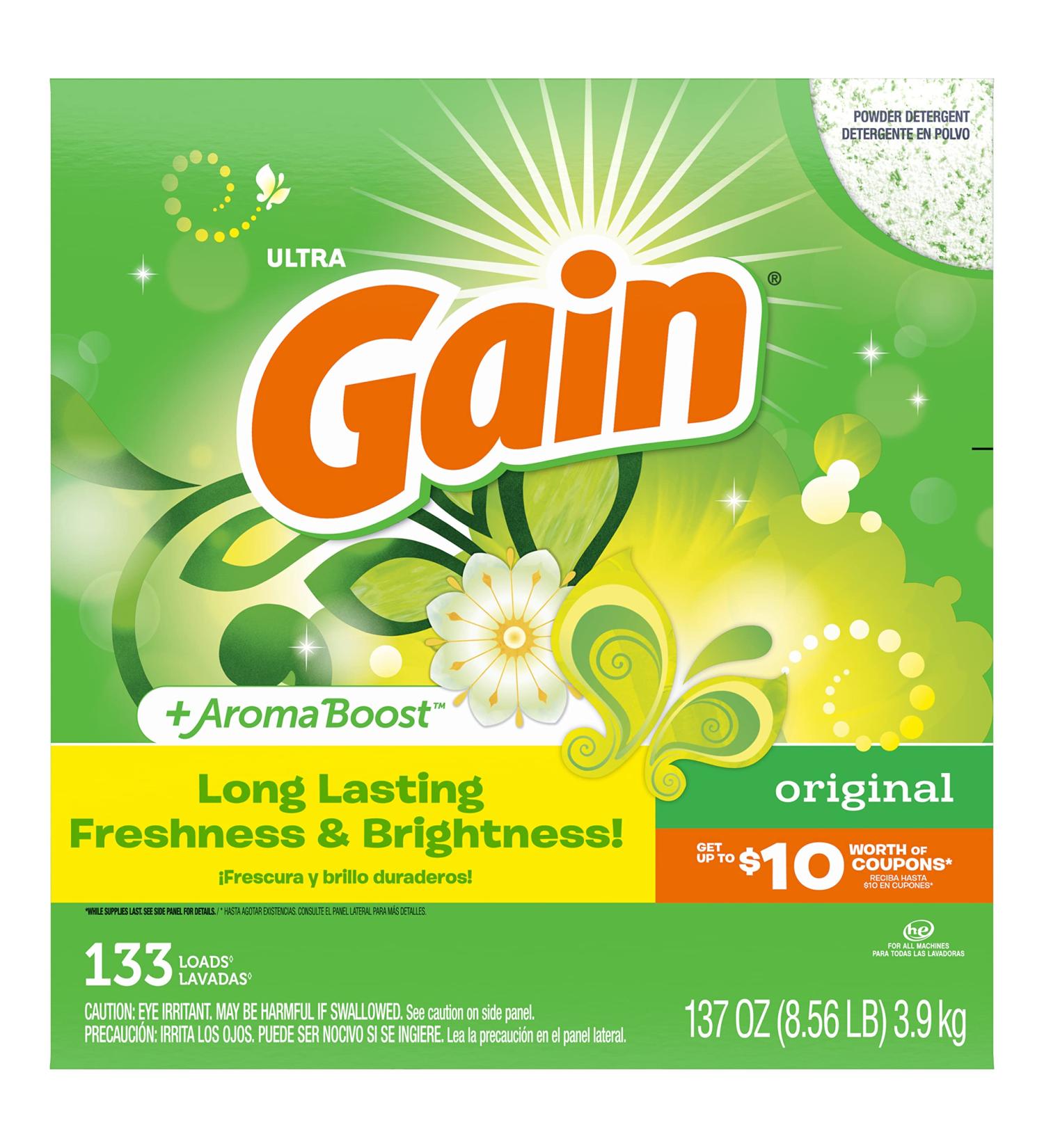 Gain Original Scent Laundry Detergent - 137 oz | 120 Loads | For Regular & HE Washers - 8.56 lb Pack - Buy Online on GoSupps.com