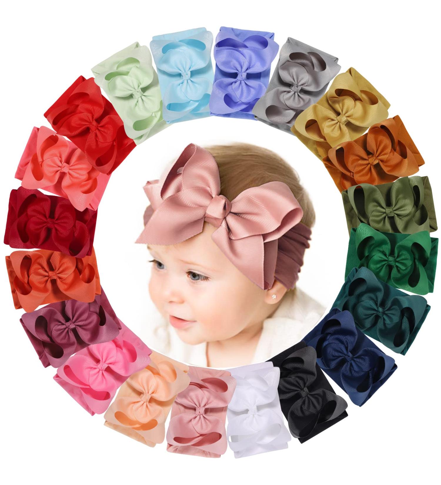 20pcs Baby Headbands Grosgrain Ribbon Bows Girls Headbands Elastic Nylon Hairbands - Hair Accessories for Newborns, Infants, Toddlers, Kids - 6 Inches - Buy Online on GoSupps.com