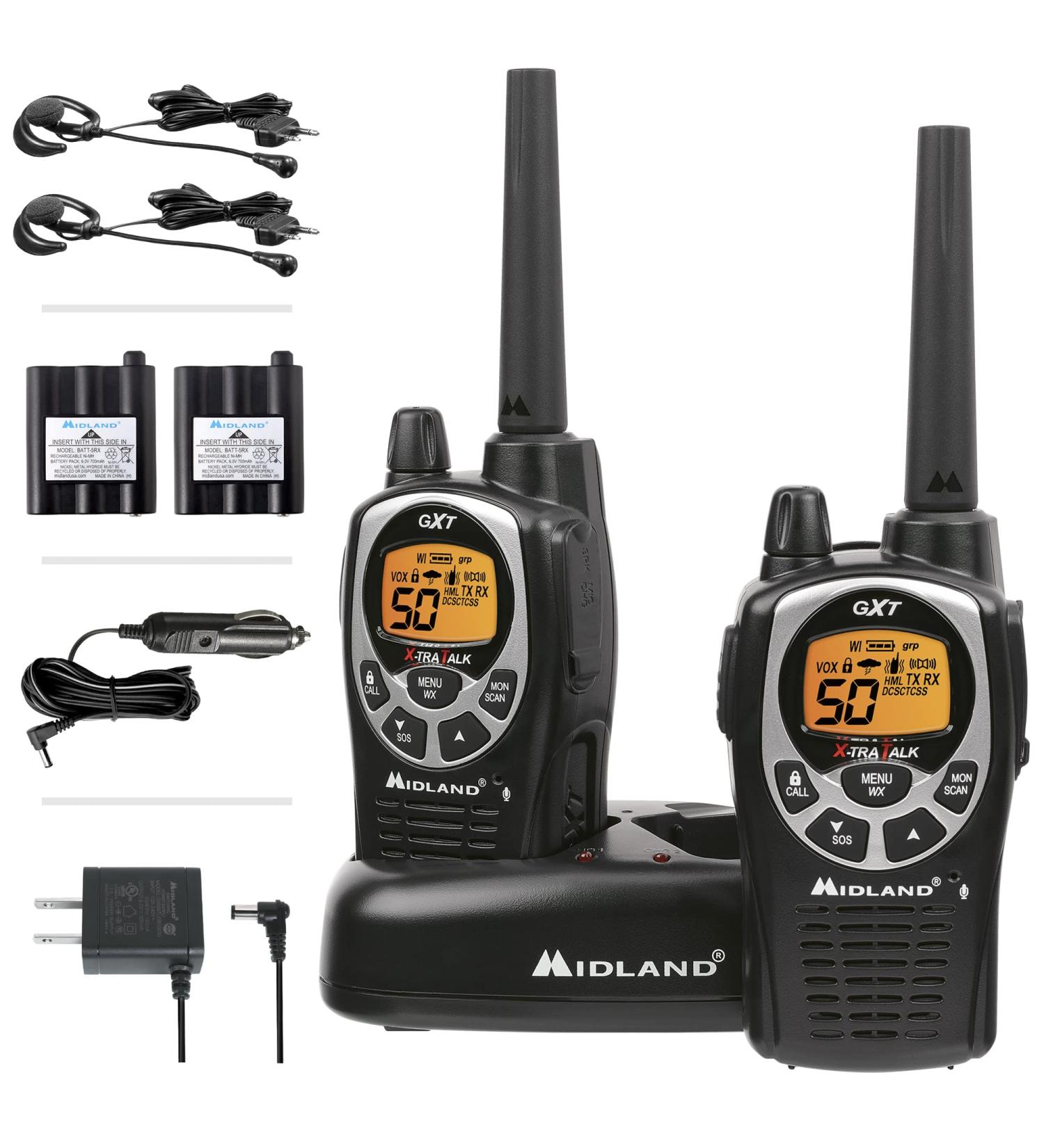 Midland 50 Channel Waterproof GMRS Two-Way Radio Pair Pack - Long Range Walkie Talkie with 142 Privacy Codes, SOS Siren, NOAA Weather Alerts - Black/Silver - Buy Online on GoSupps.com