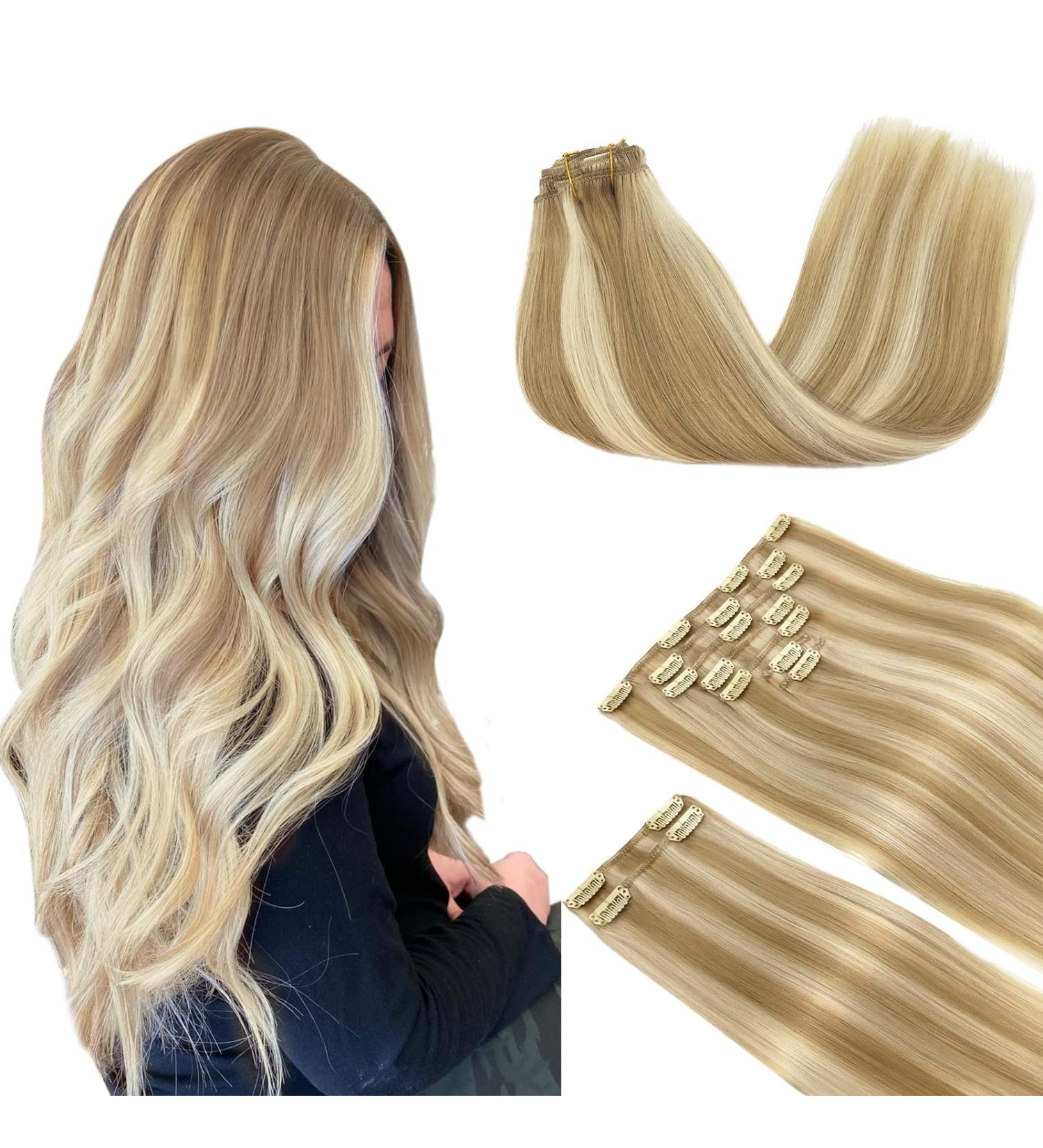Buy Doores Clip-In Extensions | Real Hair 40cm 16 Inch | Dirty Blonde Highlights | 150g Remy Hair Extensions - Thick & Natural - Buy Online on GoSupps.com