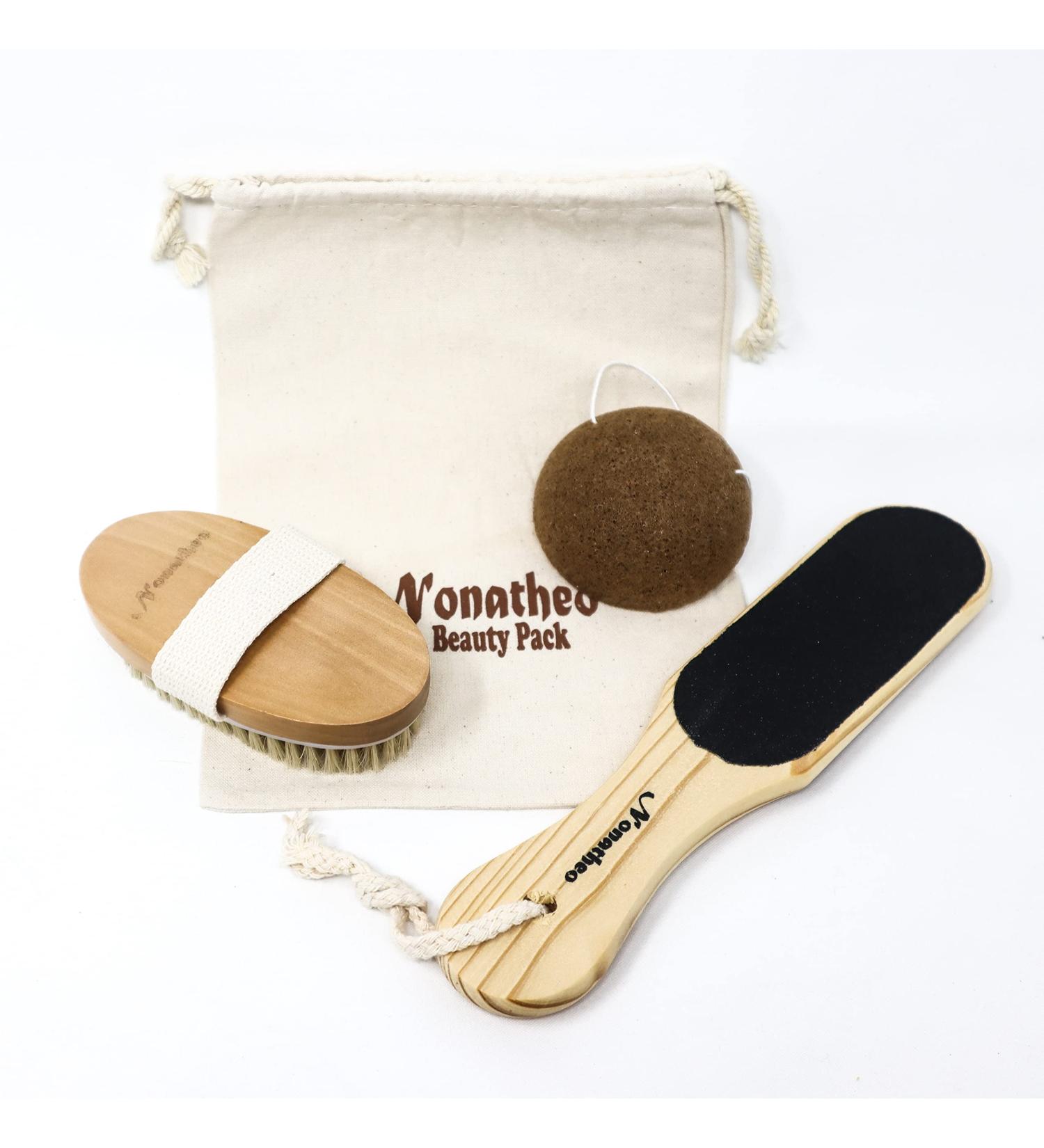 NONATHEO Beauty Kit: Body Dry Brush, Foot Callus Remover, Face Konjac Sponge - Stimulates Blood Circulation - Clean & Healthy Face/Body/Feet - Buy Online on GoSupps.com