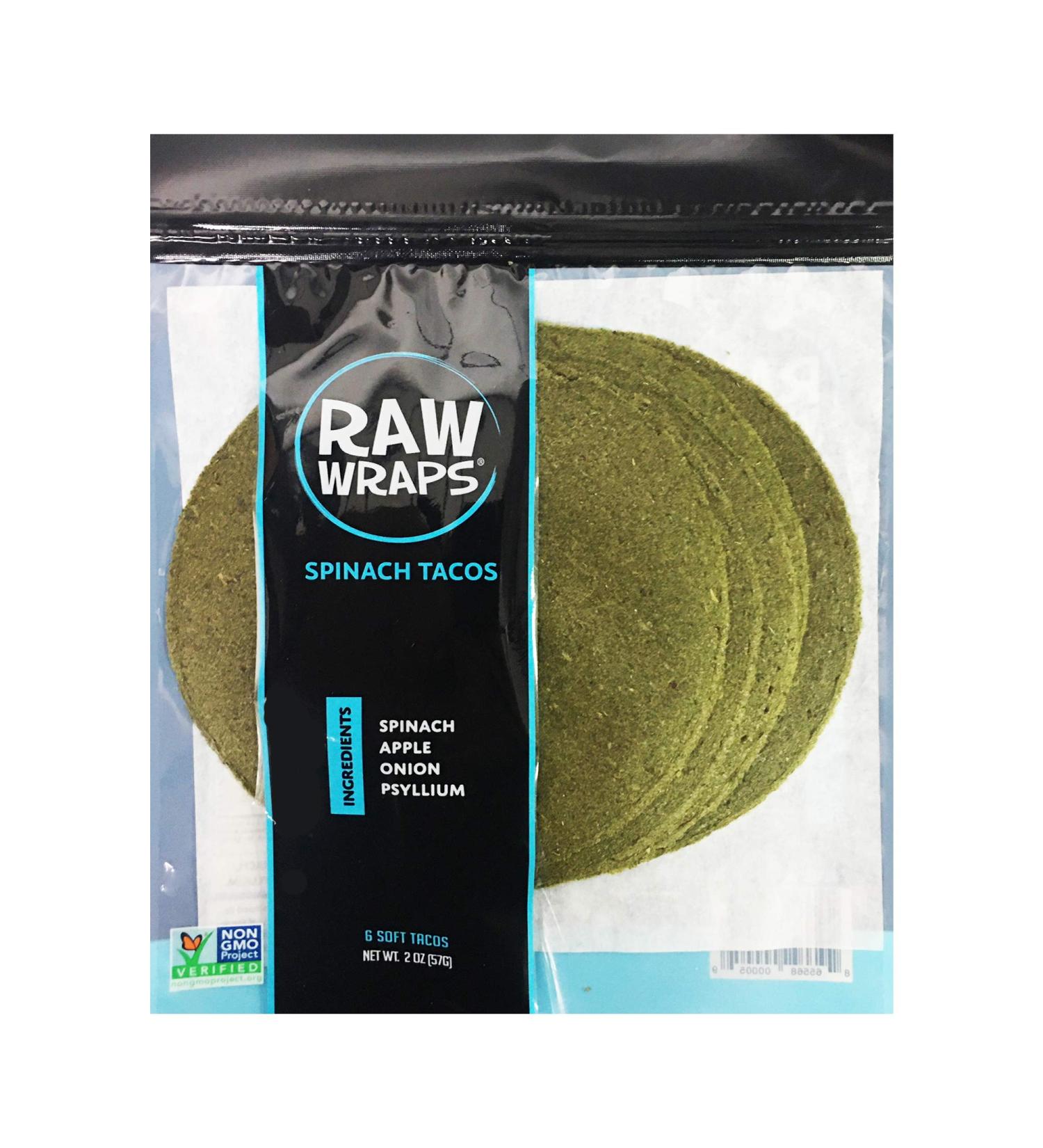 Spinach Flavor Raw Wraps - Gluten Free, Paleo, Keto, Vegan - 6 Pack of Low Carb Tortilla Wraps, 2 Ounce - Non-GMO, Shelf Stable, Yeast Free - Buy Online on GoSupps.com