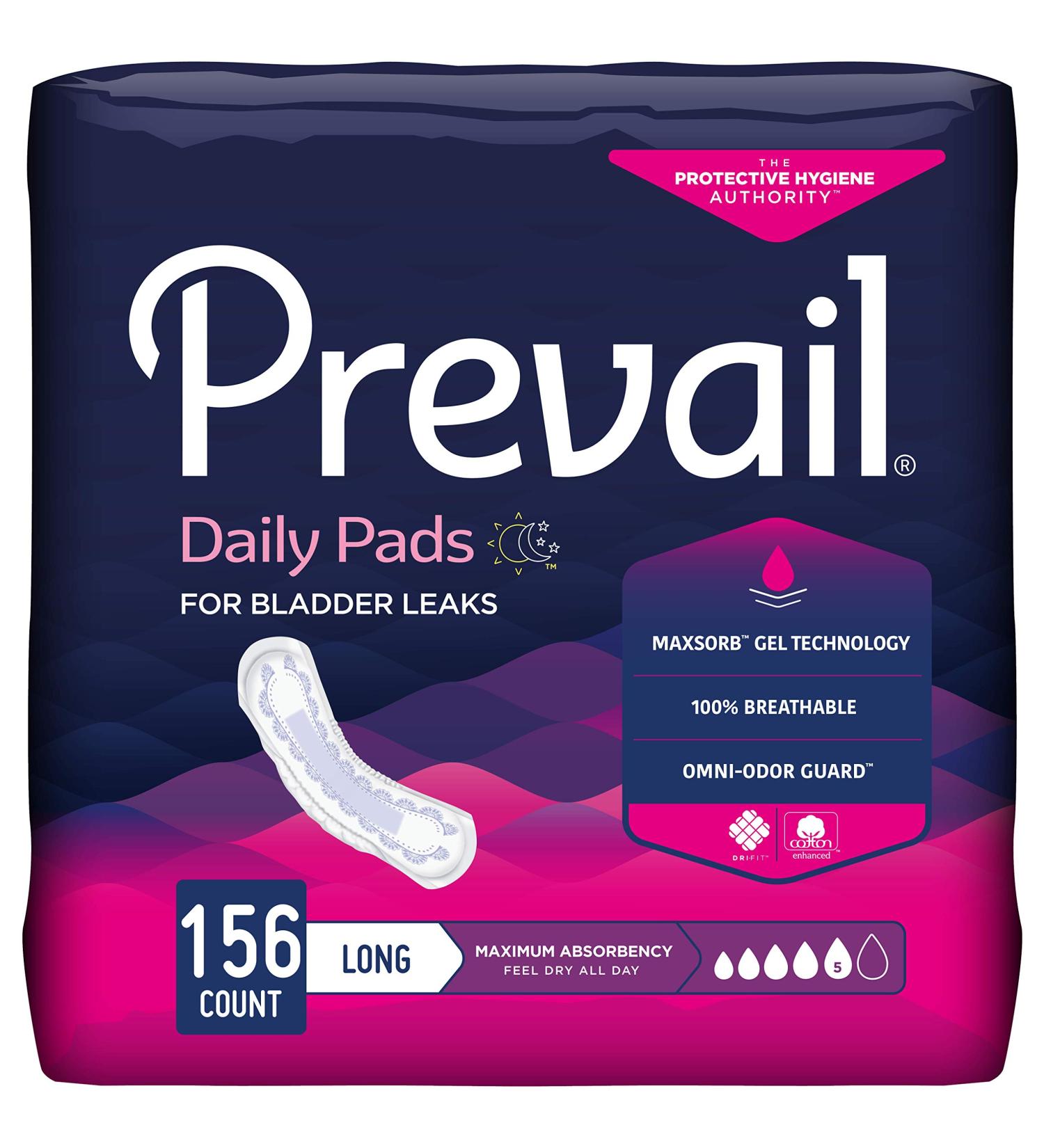 Prevail Incontinence Bladder Control Pads for Women | Maximum Absorbency | Long Length | 156 Count (39 Count, Pack of 4) - Buy Online on GoSupps.com