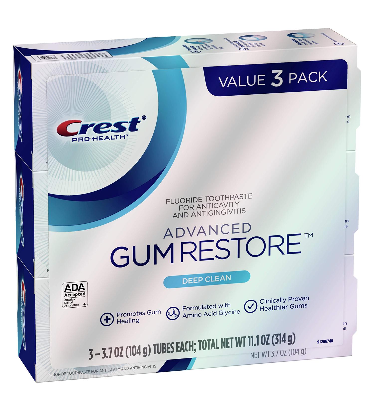 Crest Pro-Health Advanced Gum Restore Toothpaste - Deep Clean 3.7 Oz (Pack of 3) - Buy Online on GoSupps.com