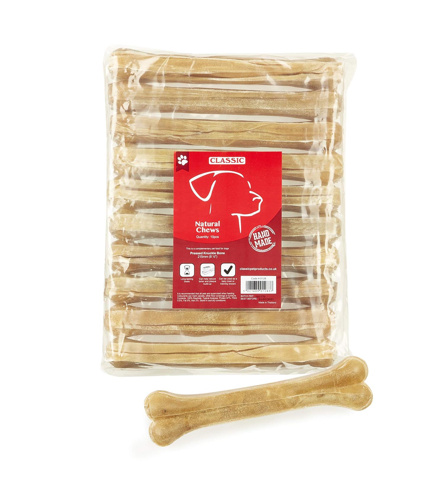 Classic Pet Products Rawhide Pressed Knuckle Bone for Dogs 215 mm Pack of 10 - Buy Online on GoSupps.com