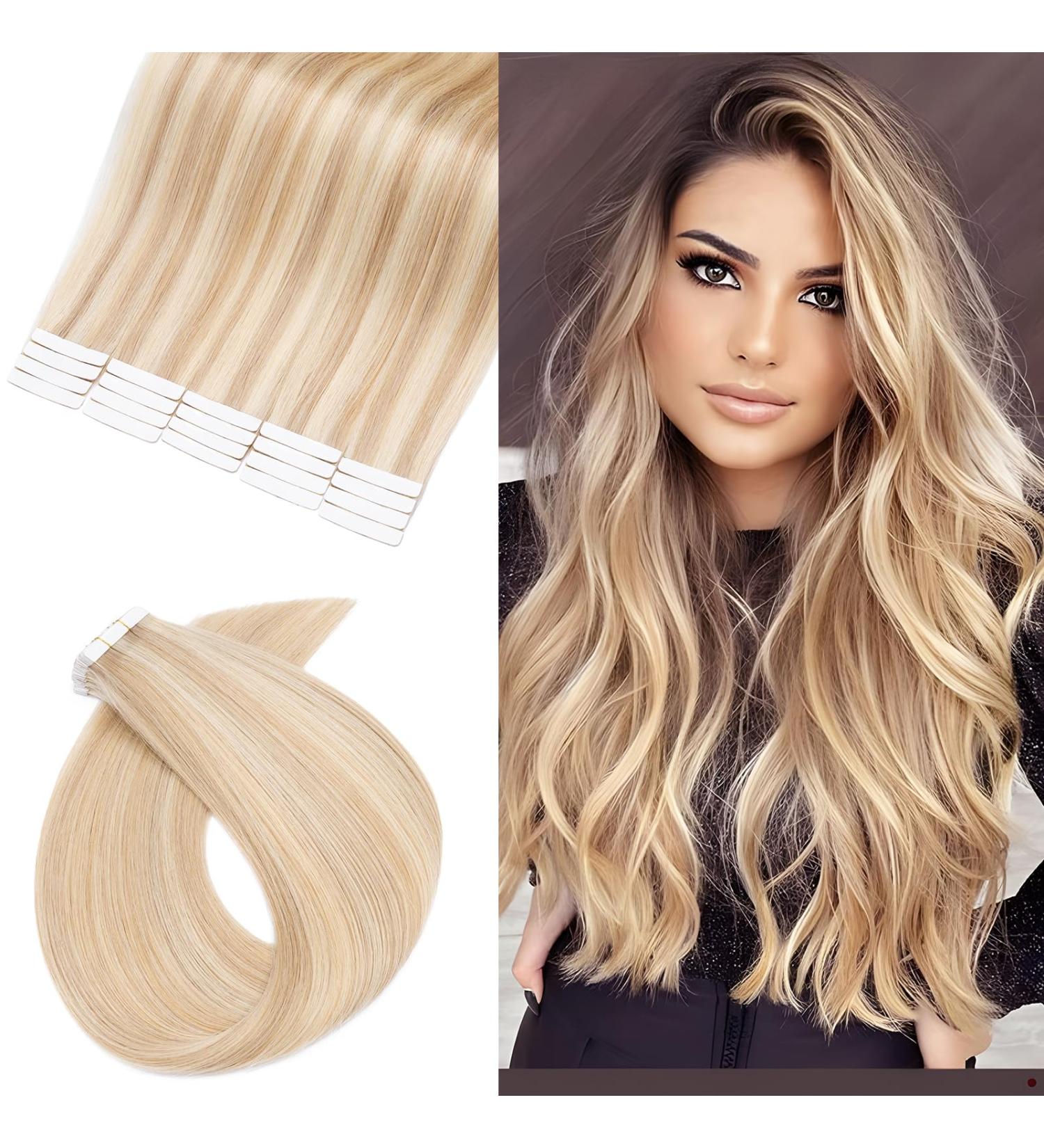 100g Real Hair Tape Extensions | UK Fashion Shop | Light Ash Blonde #18/613 - 18 Inch - Buy Online on GoSupps.com