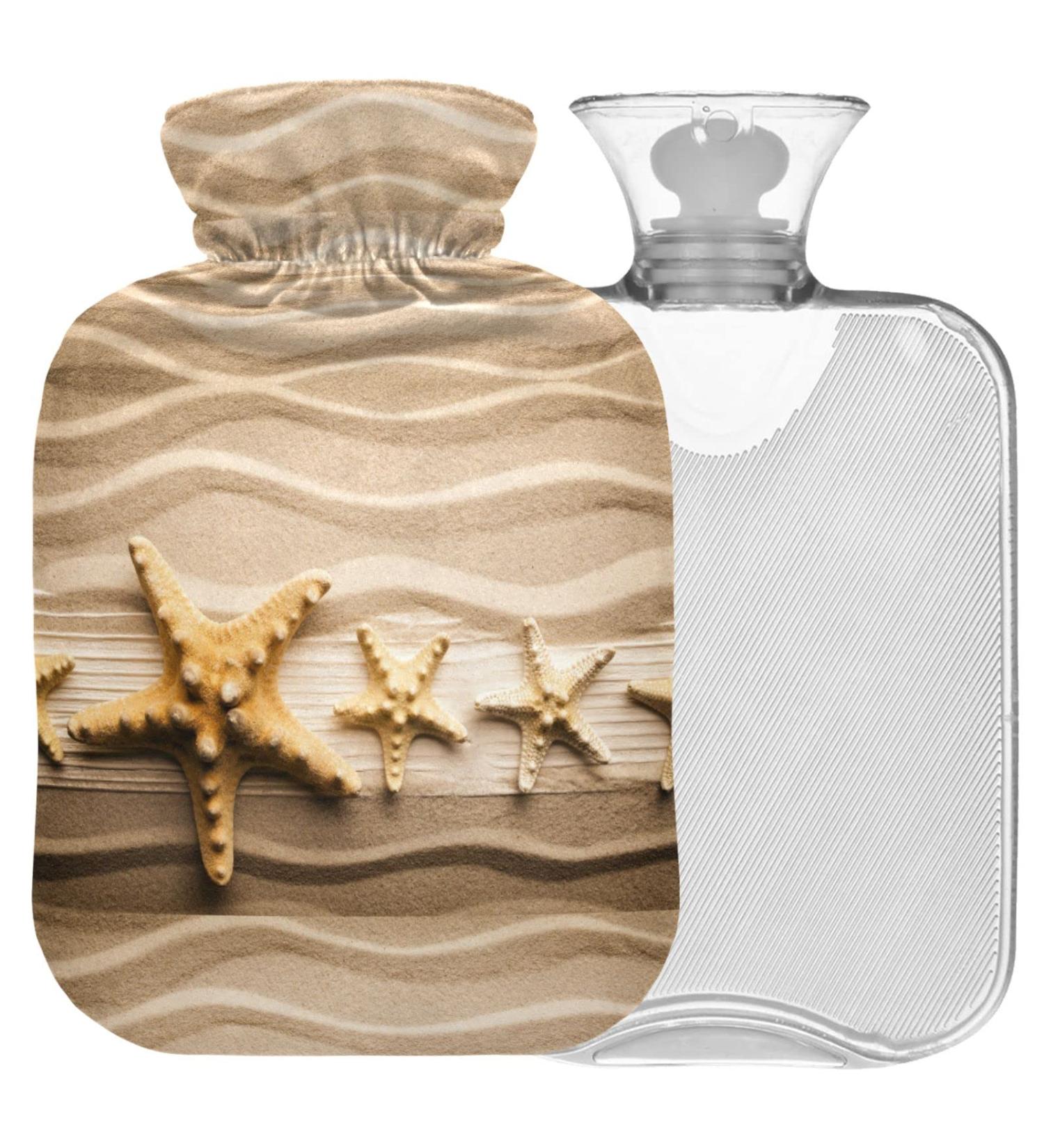 Naanle Beach Wood Seestern Hot Water Bottle with Cover - 1L Transparent Heat Bottle for Bed Hand & Feet Warmer Pain Relief & Cold Therapy - International Shipping Available - Buy Online on GoSupps.com