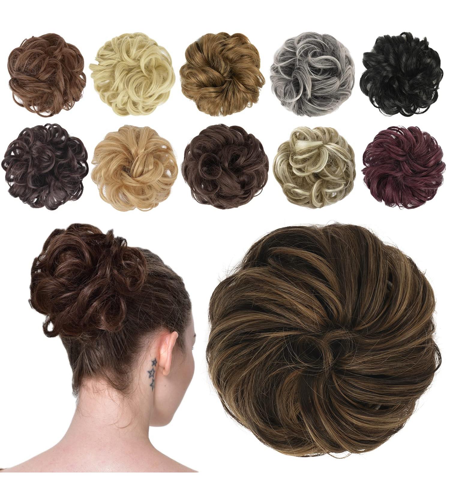 Fine Hair Part with Rubber Band | Dutt Hair Tubes & Synthetically Hair Extensions for Women & Girls - Dark Brown & Caramel Blonde 38g - Buy Online on GoSupps.com