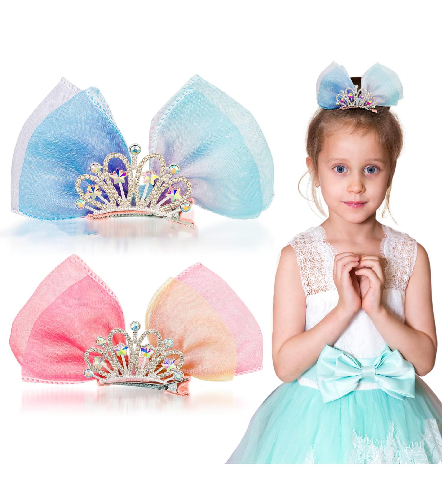 WHAVEL 2 Pack Cute Hair Bows for Girls - Diamond Crown Princess Hair Clips Set for Kids - Buy Online on GoSupps.com