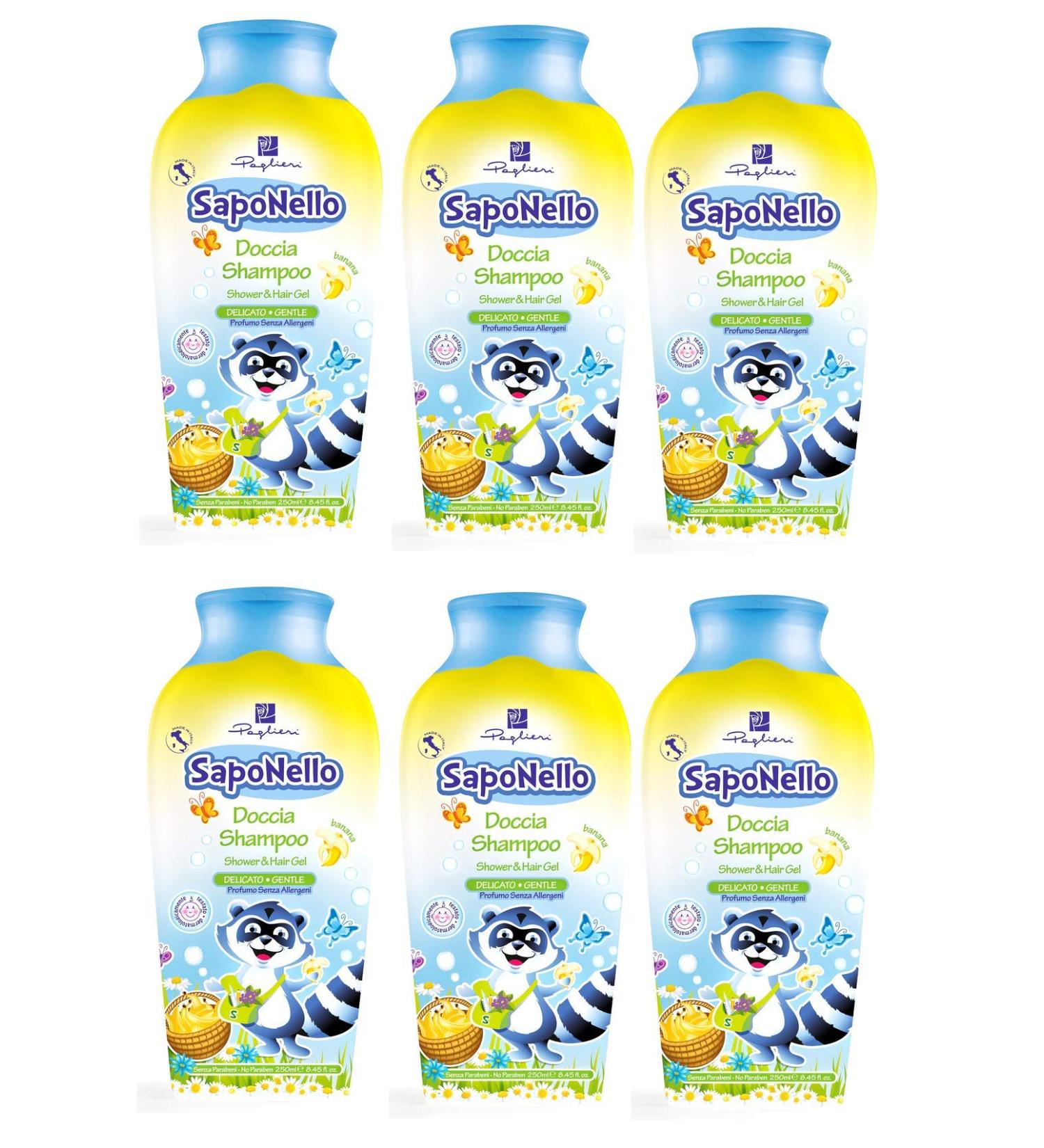 Felce Azzurra 6 x Paglieri Saponello Delicato Shower Gel & Shampoo for Sensitive Children 250 ml