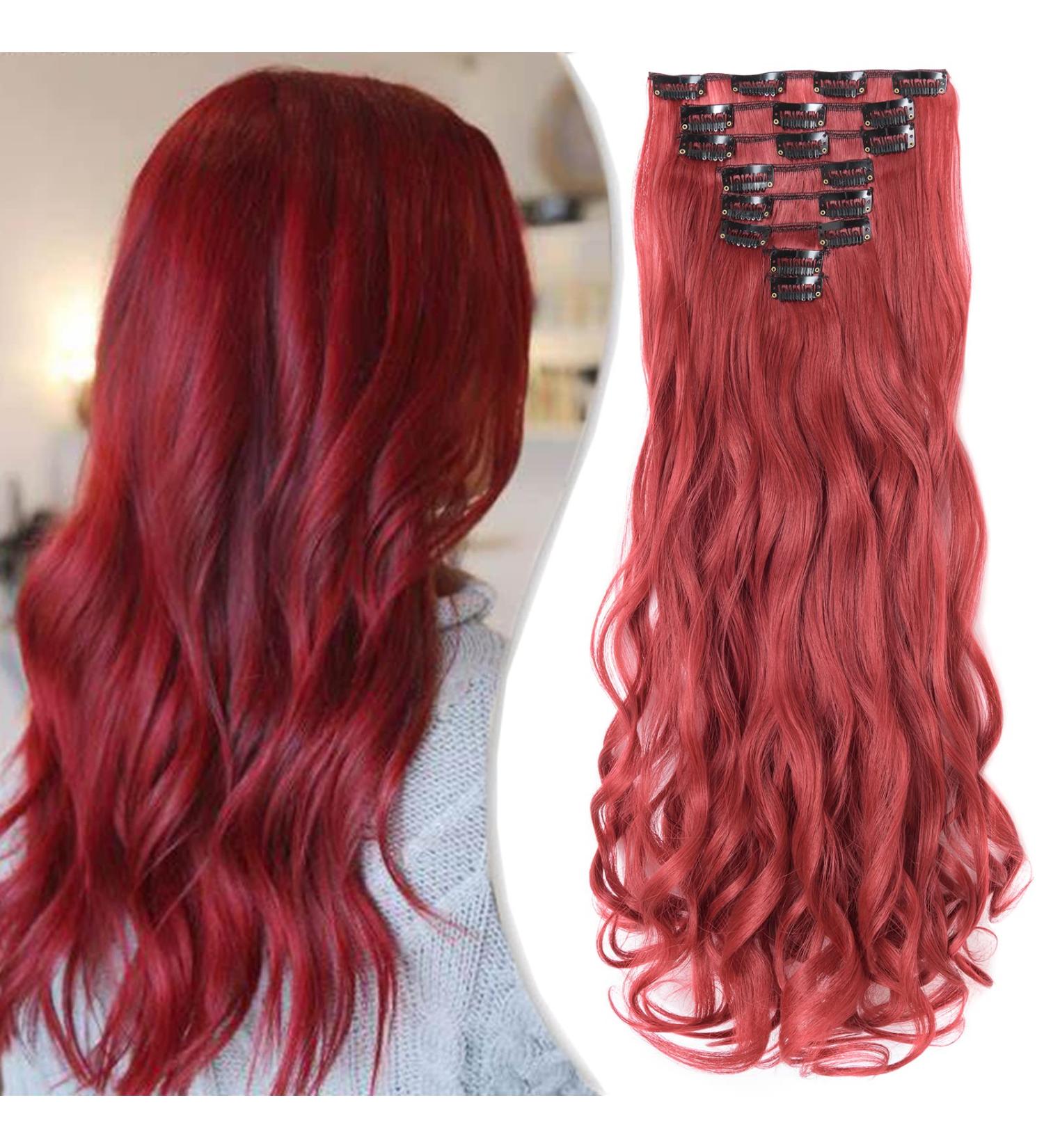 Curly Wavy Clip In Hair Extension Synthetic Matte Material 8 Pieces Clip In Hairpieces Fibre Set 24 Inch/60cm 140g Dark Red 24 Inch Dark Red - Buy Online on GoSupps.com