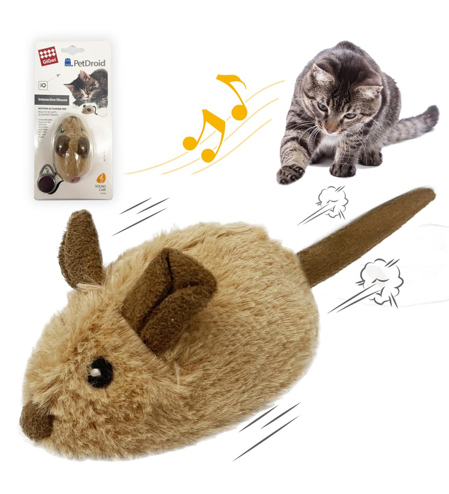 Gigwi Interactive Electric Cat Toy with Furry Tail - Automatic Squeaky Mice for Indoor/Outdoor Exercise - Brown Mouse (Original) - Buy Online on GoSupps.com