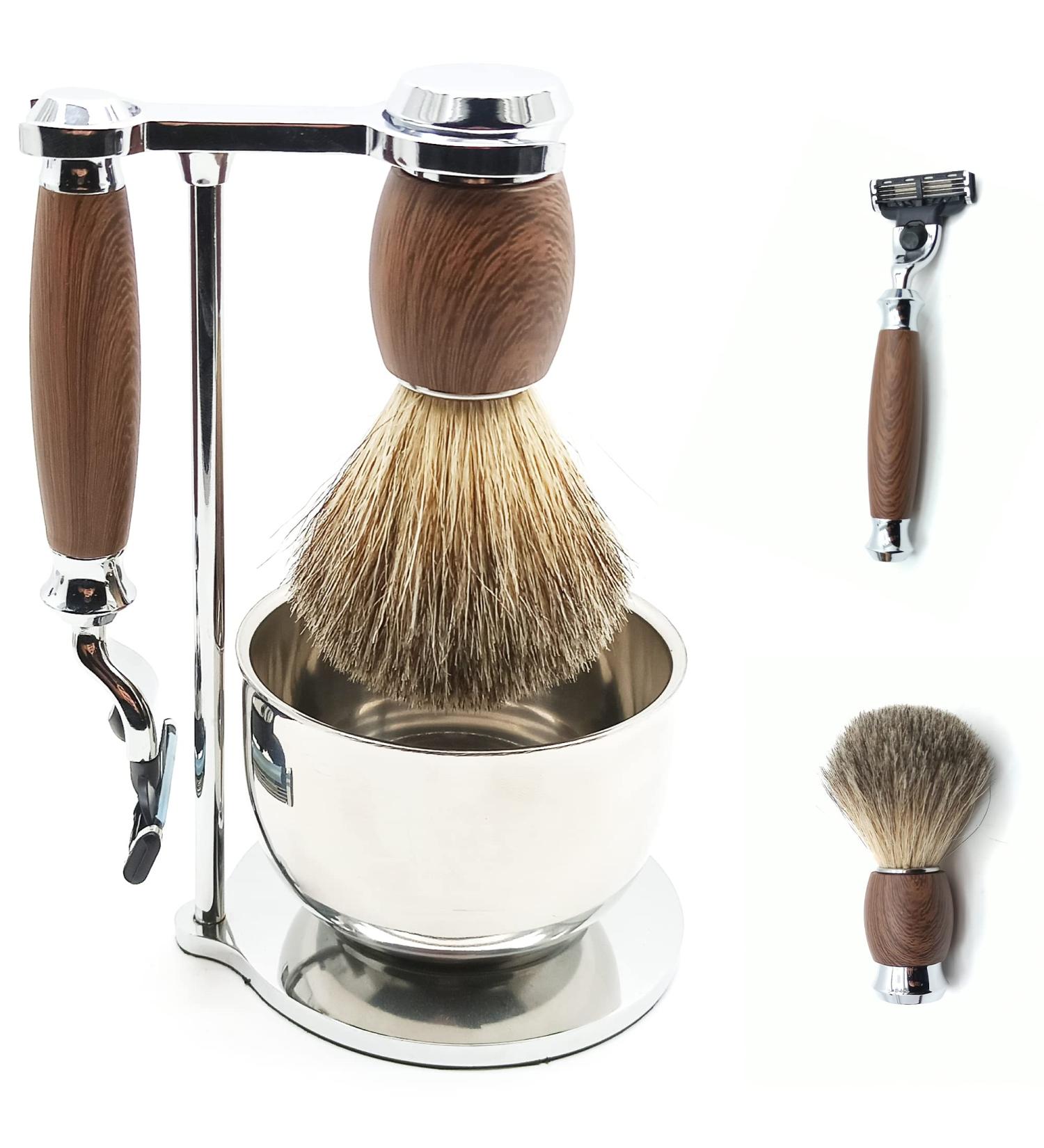 Vintage Shaving Set for Men | Complete Old Style Razor Brush & Stainless Steel Holder - Buy Online on GoSupps.com