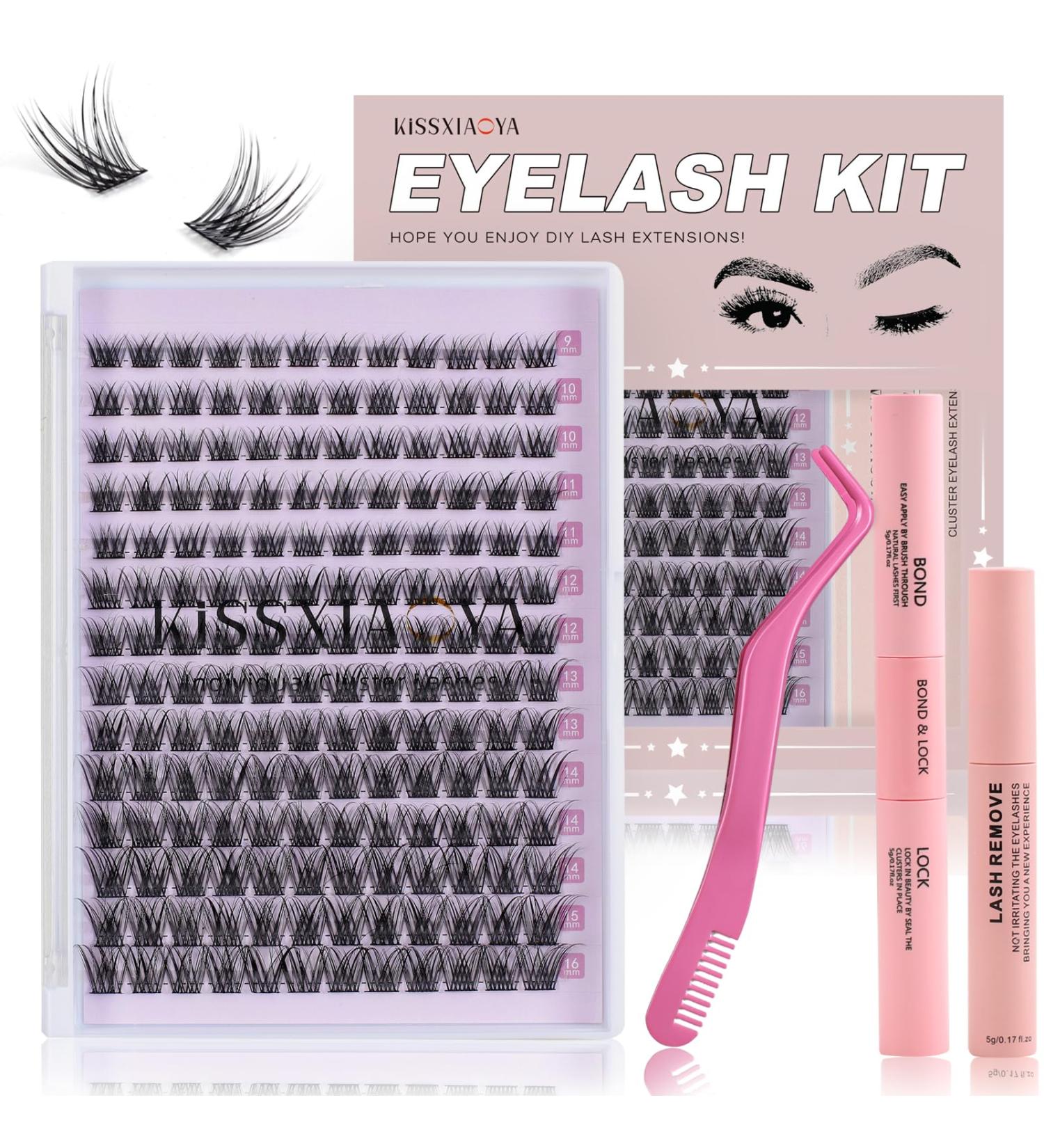 168 Pcs Cluster Eyelash Extensions Kit | DIY Lashes Extension Kit with Bond & Seal | Individual Lashes Kit for Home | 9-16mm Mixed Wide-stem Cluster Lash | Includes Applicator | 1 Count - Buy Online on GoSupps.com
