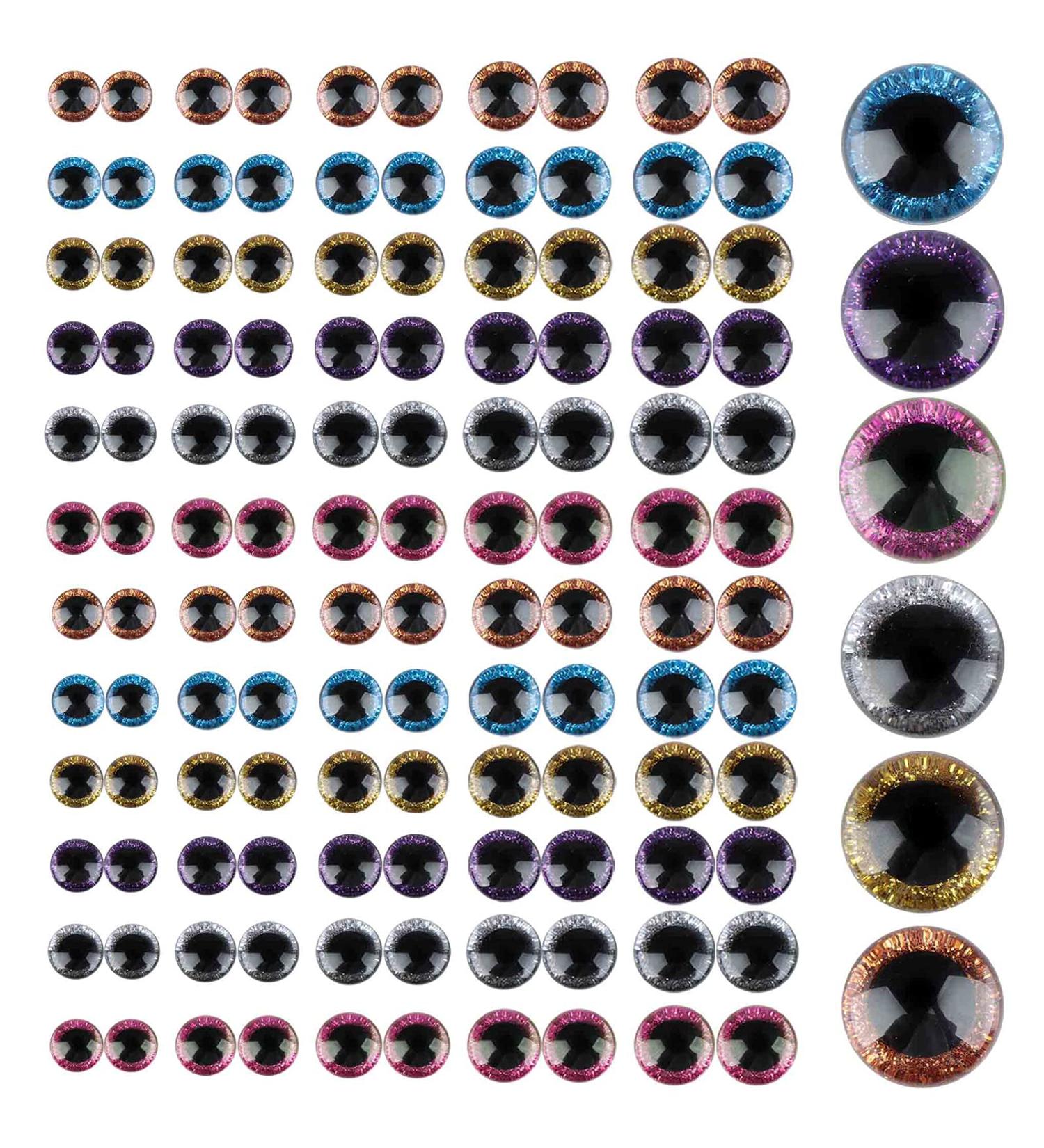 120pcs Glitter Plastic Safety Eyes - 6 Colors, 12mm-20mm Round Eyes for Dolls, Teddy Bears, Toys - DIY Crafts - Buy Online on GoSupps.com