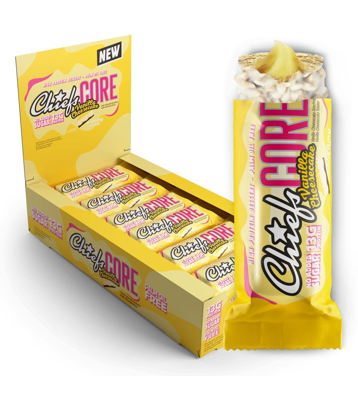 Chiefs CORE Bar (Vanilla Cheesecake) 13g protein High protein bar (150kcal) Low sugar & palm oil free Delicious protein bars (12 x 40g) - Buy Online on GoSupps.com