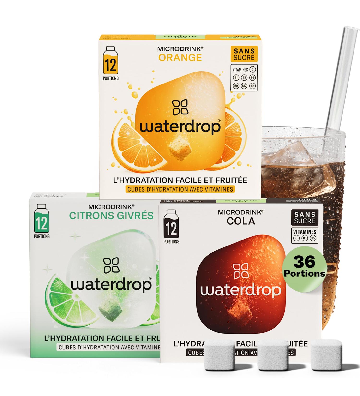 waterdrop Microdrink Coffret Boissons Gazeuses - Cola Orange & Citron Vert 36 boissons en cubes effervescentes en 3 saveurs Enrichi en Vitamines Boisson sans sucre Eau aromatis e en pastille Coffret Soda - Buy Online on GoSupps.com