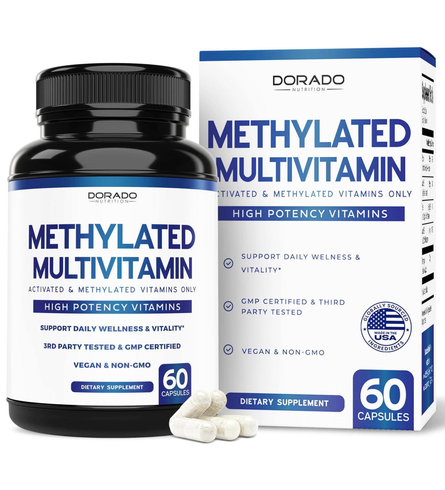 Methylated Multivitamin (Methylated and Activated Vitamins Only - Methylated B Complex with Trimethylglycine (TMG) and Methylfolate)(Non-GMO Gluten Free MTHFR Supplement) - USA Made - 120 Capsules - Buy Online on GoSupps.com