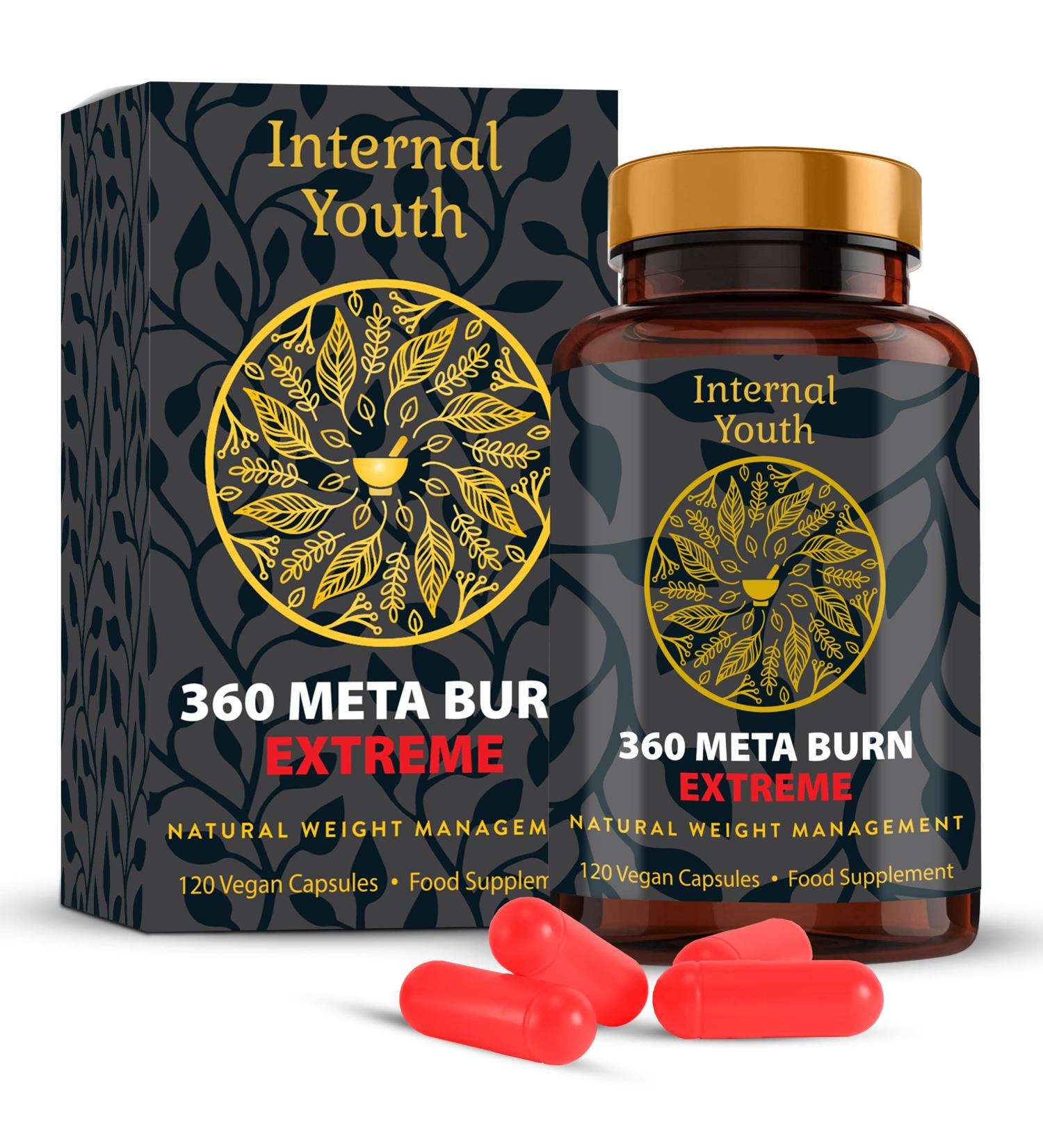 360 Meta Burn Extreme - Fast-Acting Weight Loss Pills for Women and Men - 120 High Strength Fat Burner Diet Pills with Natural Ingredients for Hunger Reduction - Internal Youth - Buy Online on GoSupps.com