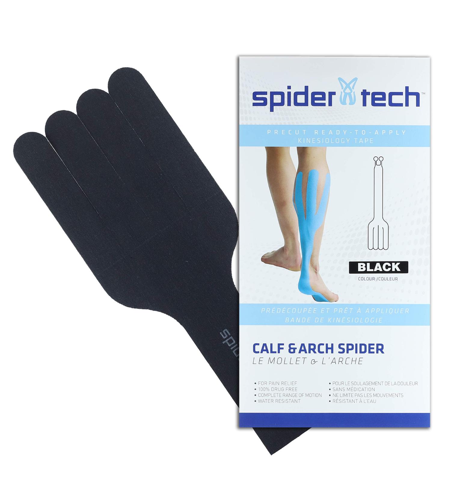 Spidertech Calf & Arch Pre-Cut Kinesiology Tape. Water-Resistant  Latex-Free and Easy to use. Preferred by Athletes. Reduce Inflammation  Help re-Train Muscles  Enhanced Performance (1 Pack) Black Calf & Arch - Buy Online on GoSupps.com
