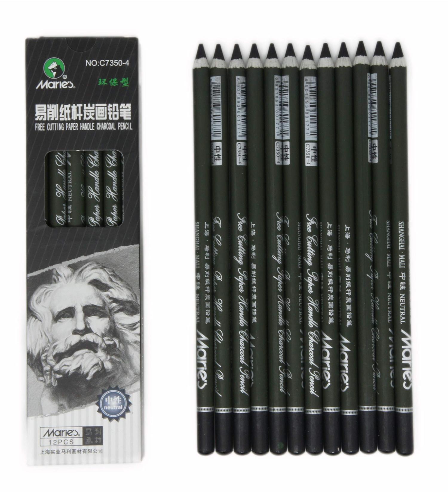 12pcs Charcoal Pencil Set with Free Cutting Paper Handle - Medium Black Charcoal Pencil C7350 - Buy Online on GoSupps.com