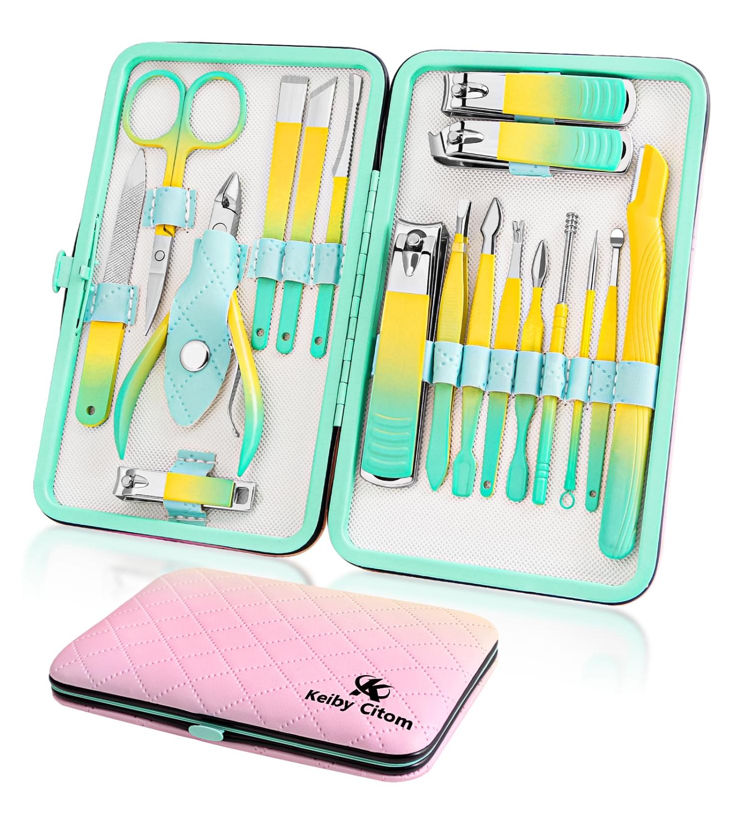Keiby Citom Manicure Set 18pcs Professional Nail Clippers Kit Pedicure Care Tools-Stainless Steel Grooming Tools With Rose Gold PU Leather Case for Travel & Home (Color) - Buy Online on GoSupps.com