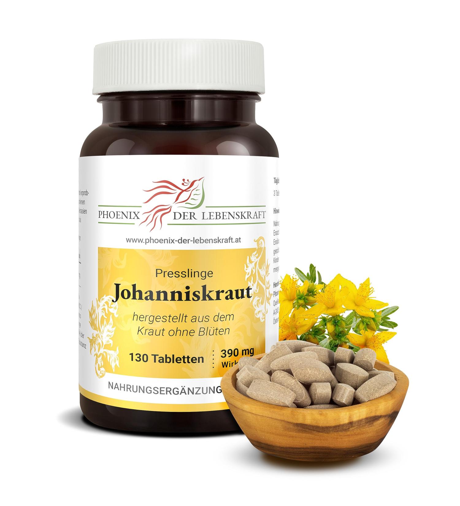 St. John's Wort Tablets 390mg | 130 Vegan Tablets | Premium Quality from Austria | Additive-Free Hypericum Perforatum | Herrgottsblut 1 Pack - Buy Online on GoSupps.com
