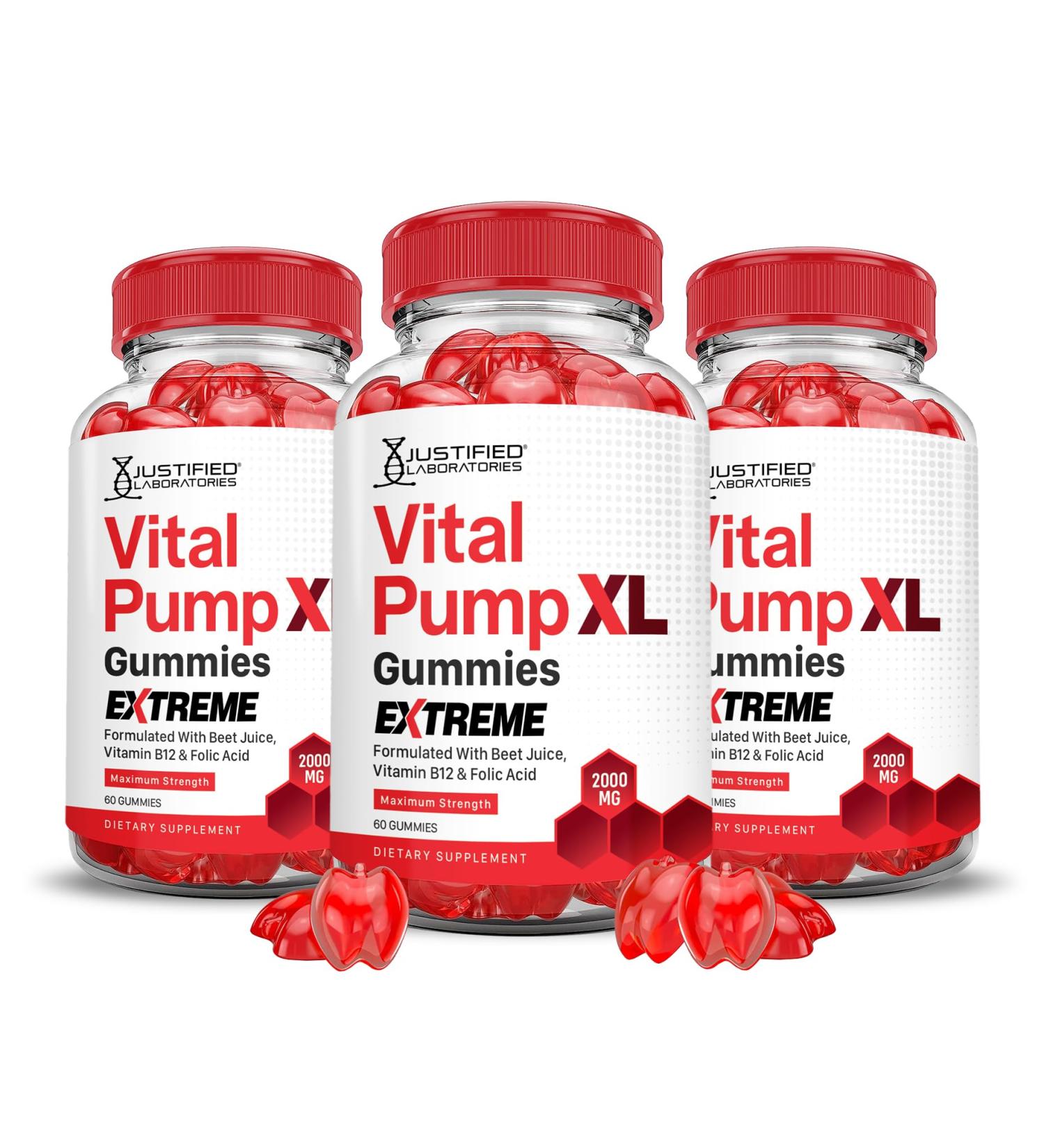 (3 Pack) Vital Pump XL Extreme 2000MG Performance Gummies Vital PumpXL Advanced Formula Formulated with Beet Juice ACV Pomegranate Powder B12 Vegan Non GMO 180 Gummys - Buy Online on GoSupps.com