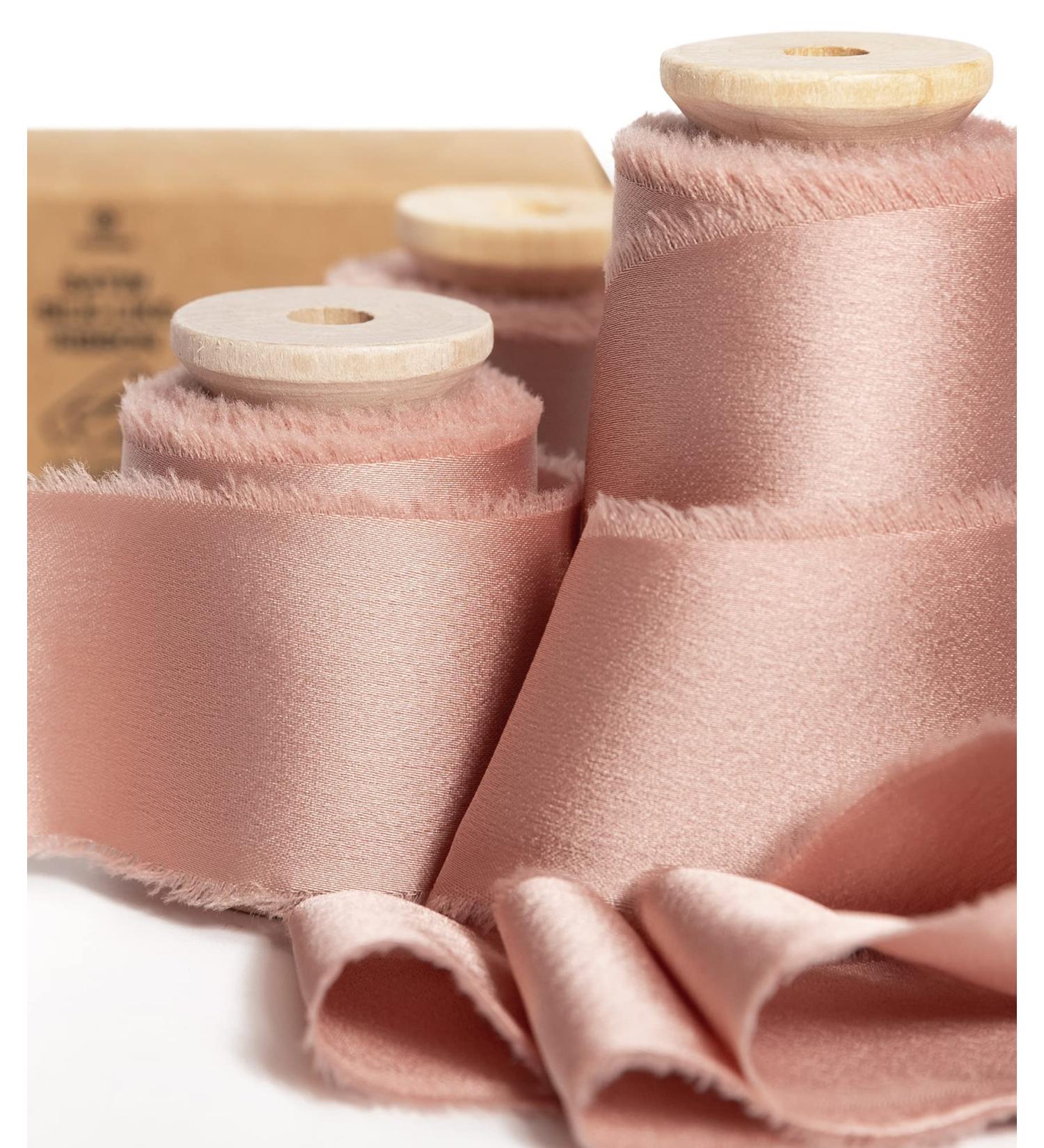 Vitalizart Pink Silk Satin Ribbon 1-1/2 inch x 15 Yard with Wooden Spool Rose Gold Handmade Frayed Ribbons for Gift Wrapping Baby Shower Wedding Bridal Bouquets Holiday Decor - Buy Online on GoSupps.com