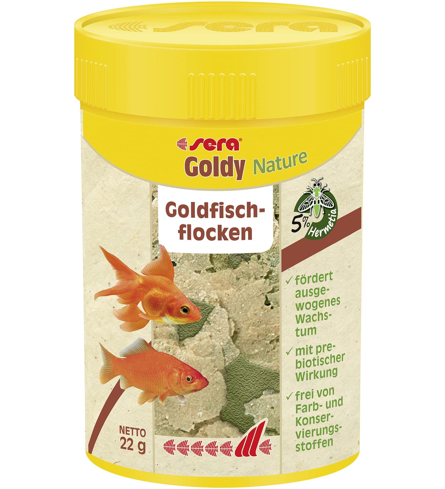Sera Goldy Nature 100 ml - goldfish feed for healthy growth & magnificent colors fish feed for the aquarium flake feed with high feed ratings and thus less algae flakes 22 g (1 Pack)