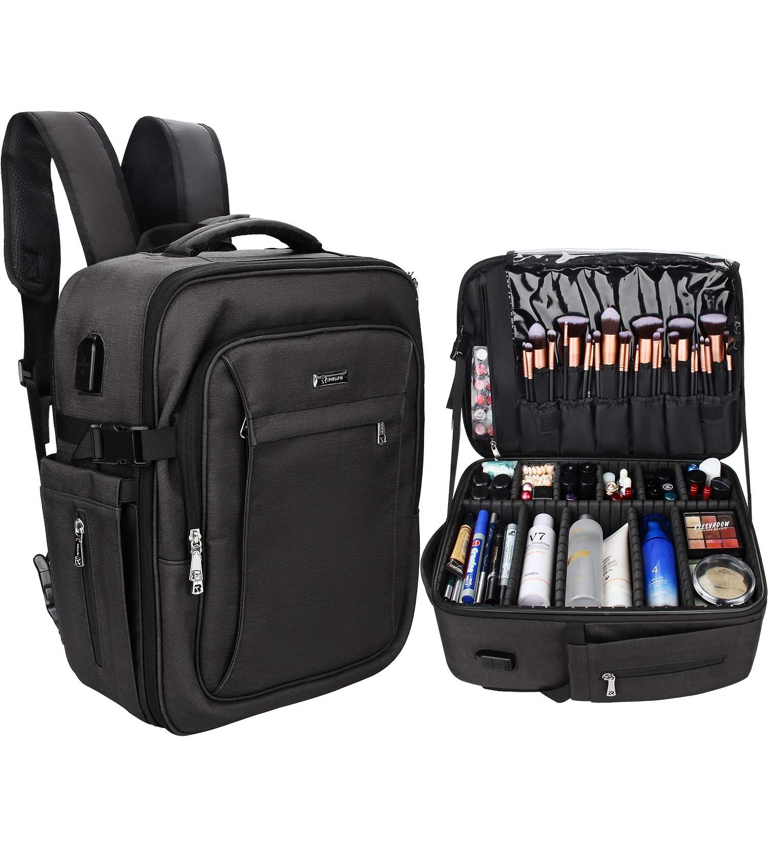 Relavel Professional Makeup Backpack - Extra Large Travel Train Case for Women - Cosmetic Organizer and Brush Holder - Large Black - Buy Online on GoSupps.com