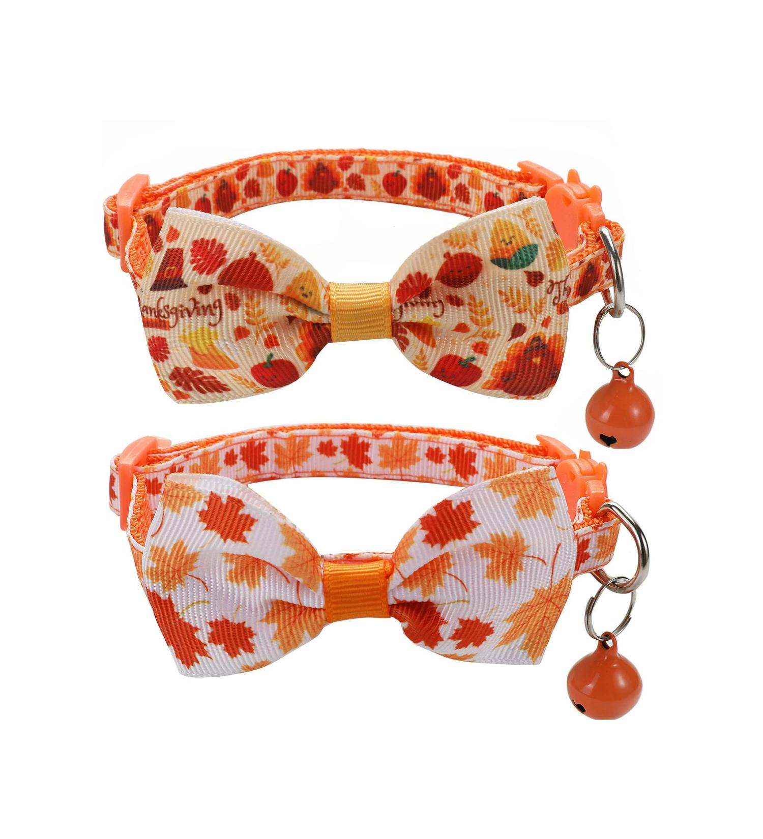 2 Pack Fall Cat Bowtie Collar with Bell for Thanksgivng Holiday - Boys Girls Fall Style - Buy Online on GoSupps.com