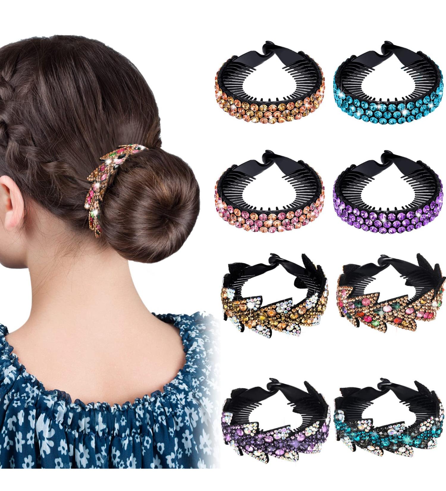 Large Rhinestone Bun Cover Set - Elegant Hair Accessories for Women/Girls | 8 Pcs Bun Clip Tassel Claw with Glitter Twist Holder - Novel Style - Buy Online on GoSupps.com