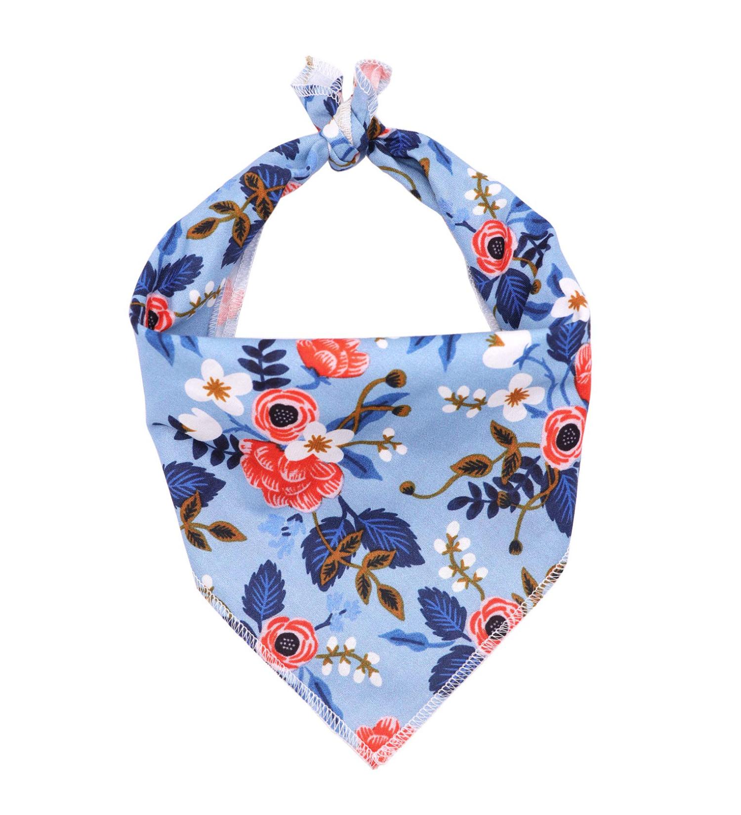 Shop Aring Cotton Flower Dog Bandana - Blue Floral Triangle Neckerchief for Small & Large Dogs & Cats - International Shipping Available - Buy Online on GoSupps.com