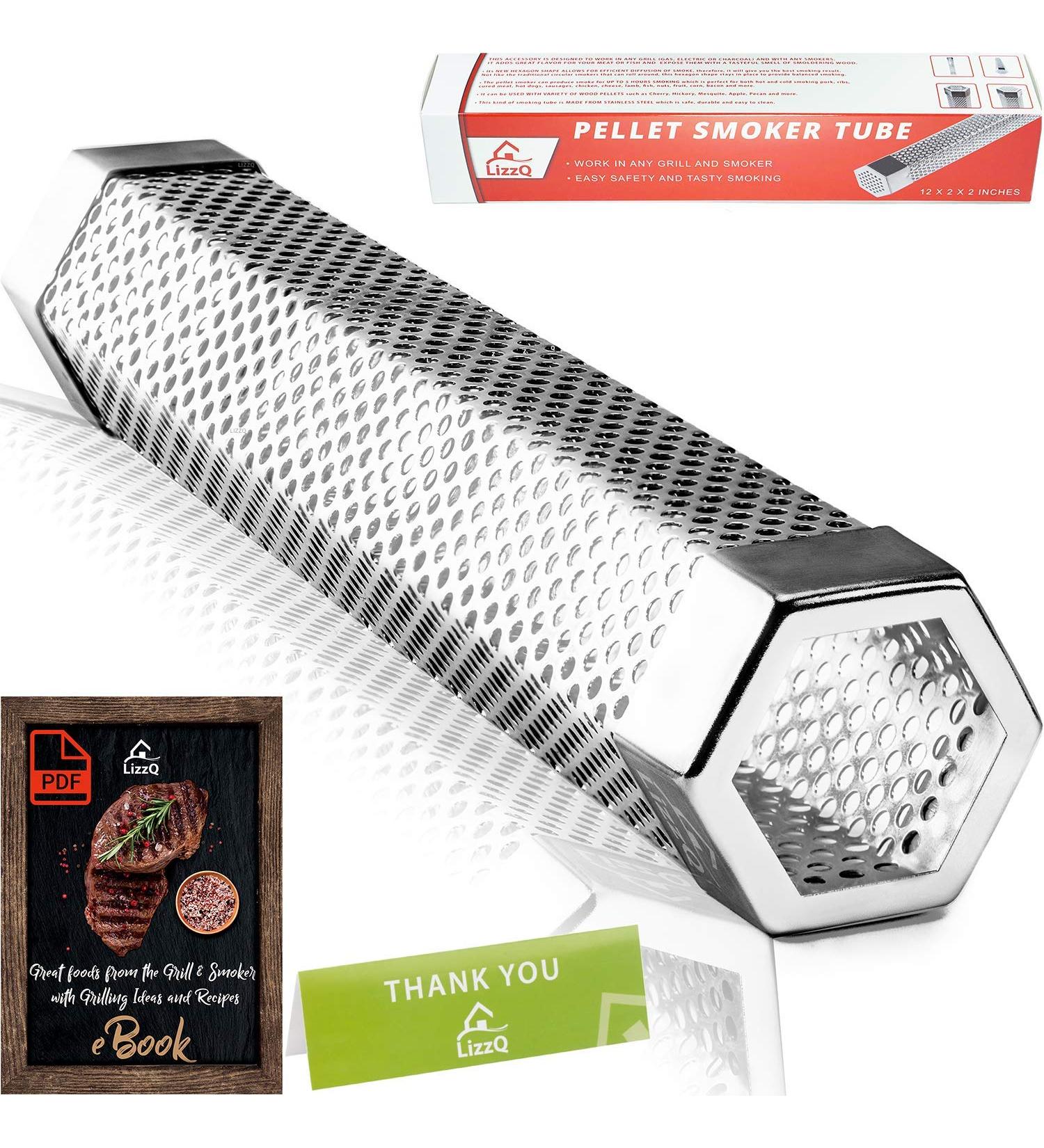 LIZZQ Premium 12 Pellet Smoker Tube - 5 Hours Billowing Smoke - for Any Grill or Smoker - Hot/Cold Smoking - Easy & Safe Smoking Solution - Free eBook Included - Buy Online on GoSupps.com