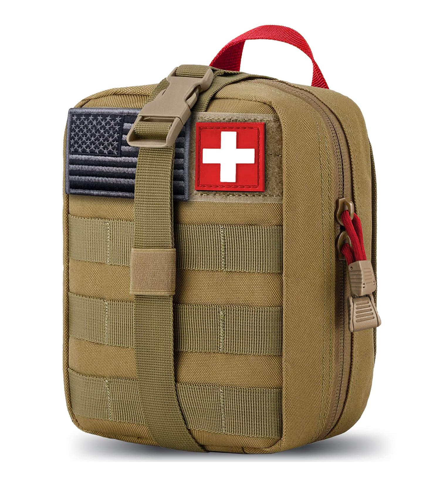 Meqi Medical Molle Tactical Bag - EMT First Aid IFAK Rip-Away Utility Pouch for Camping Hunting Hiking & Adventures | Red + Brown - Buy Online on GoSupps.com
