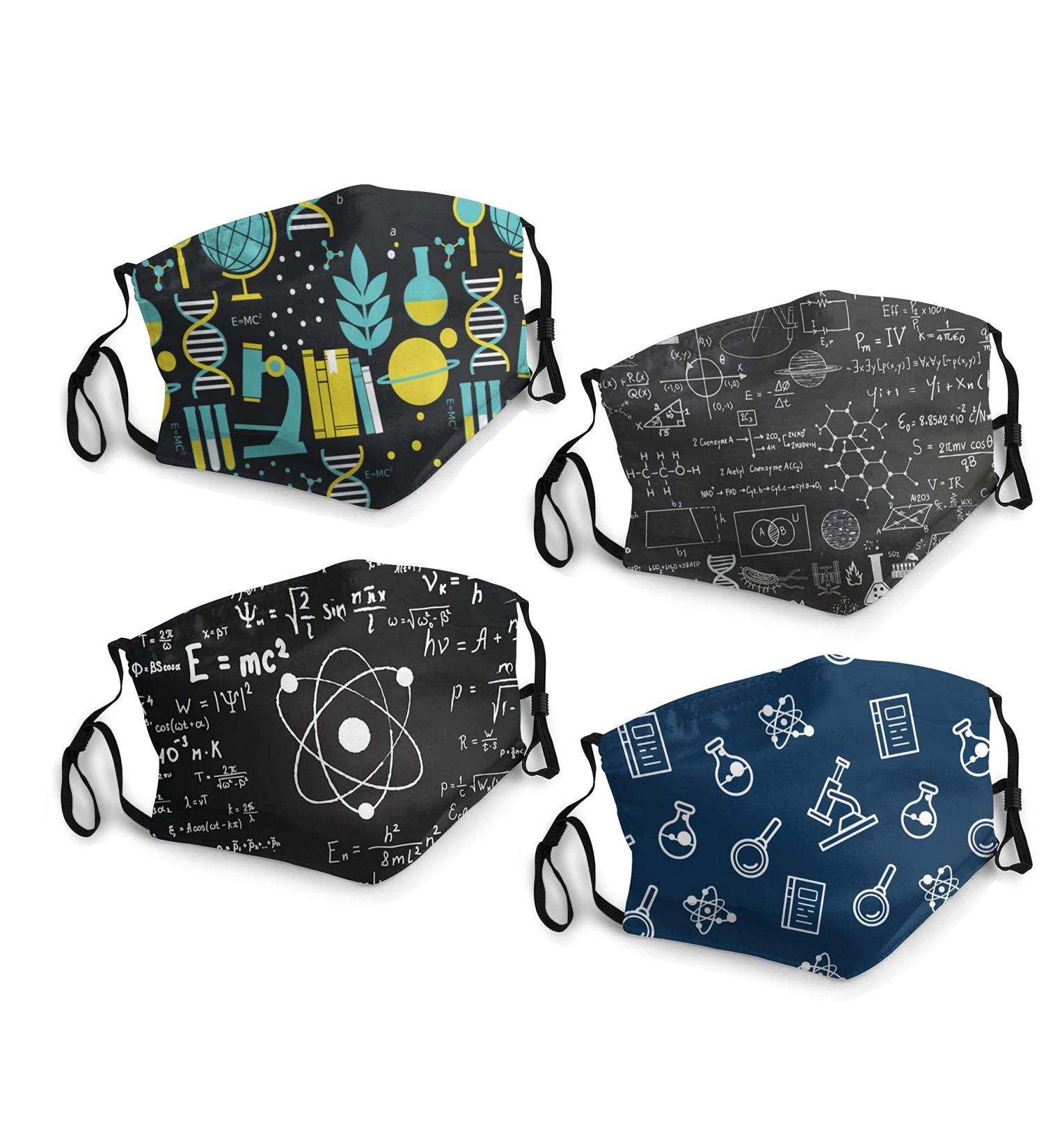 4 Pack Washable Science Chalkboard Dustproof Masks with Filter Pocket and Nose Wire - Adjustable Breathable Masks for Men and Women - Buy Online on GoSupps.com