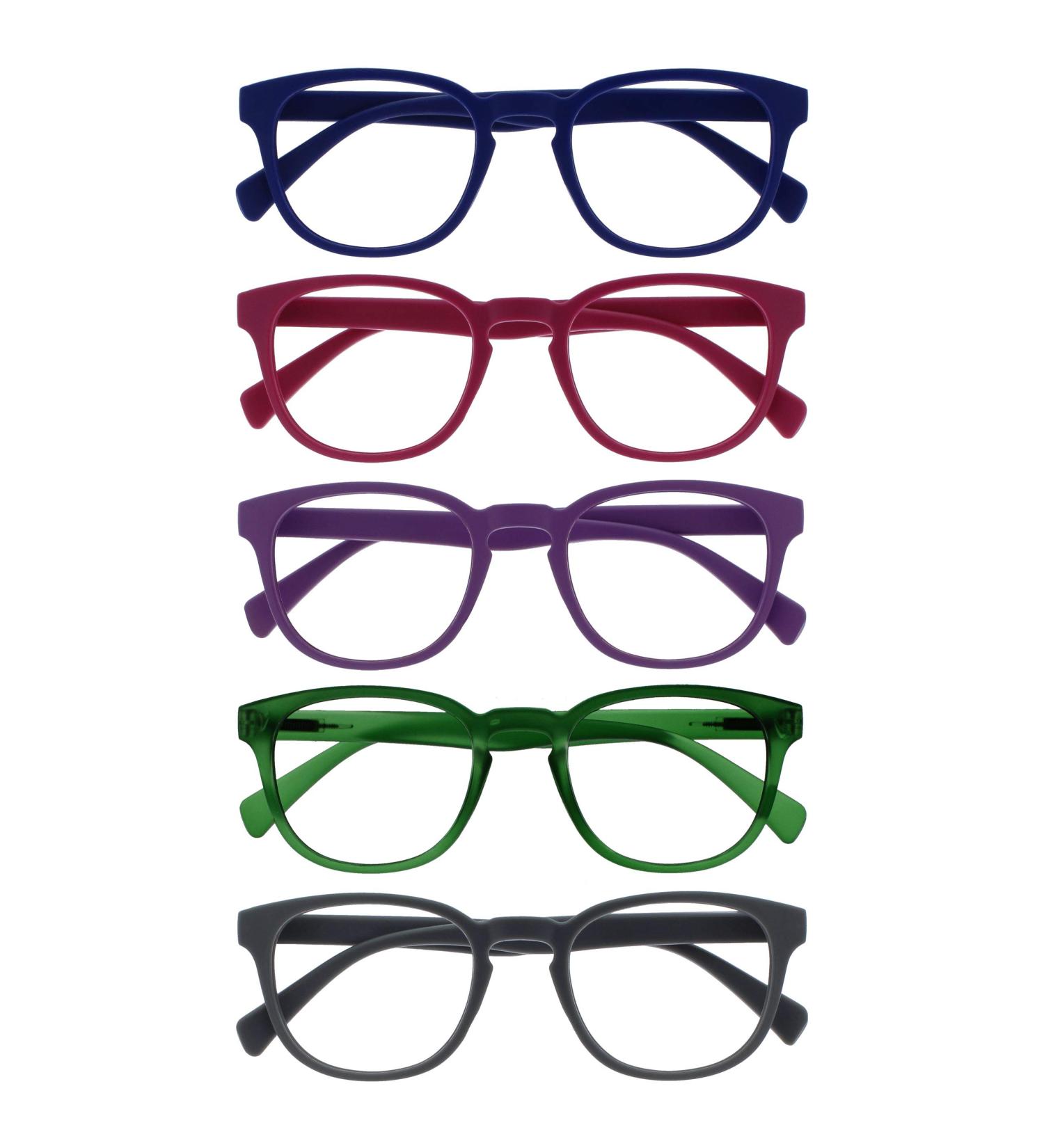 Opulize Pop Reading Glasses 5 Pack - Stylish Round Frames Scratch-Resistant +1.50 Diopters in Blue Pink Purple Green Gray for Men & Women - International Shipping - Buy Online on GoSupps.com