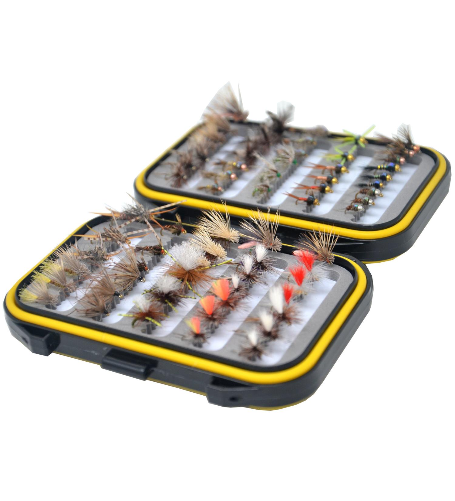Outdoor Planet Assorted Trout Fly Fishing Lure Pack - 66 Top-Rated Flies + Waterproof Pocketed Fly Box - Buy Online on GoSupps.com