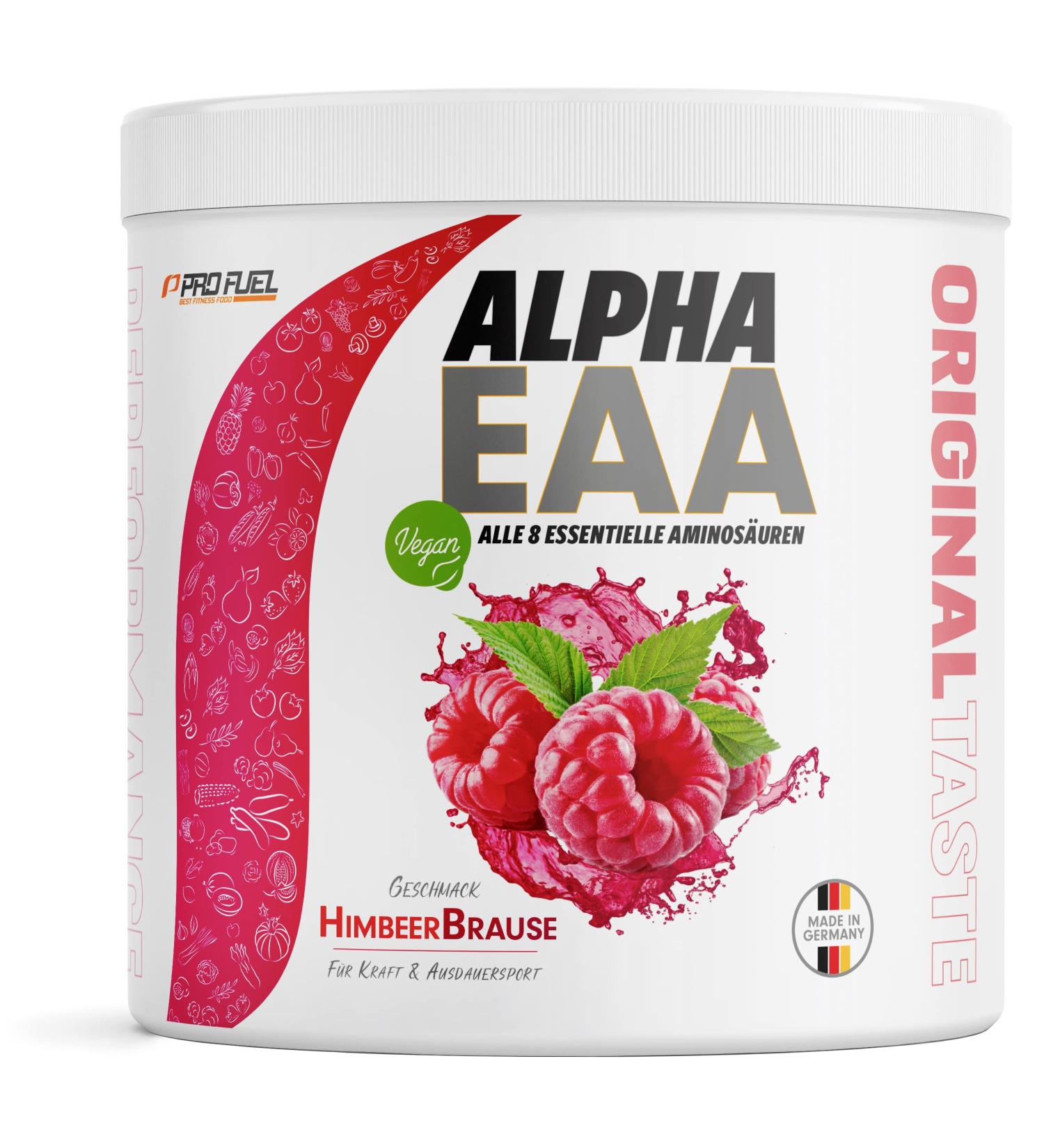 Alpha EAA Pulver 462g - Vegan Raspberry Amino Acid Drink | All 8 Essential Amino Acids | Made in Germany | Optimal Value EAA Workout Powder - Buy Online on GoSupps.com